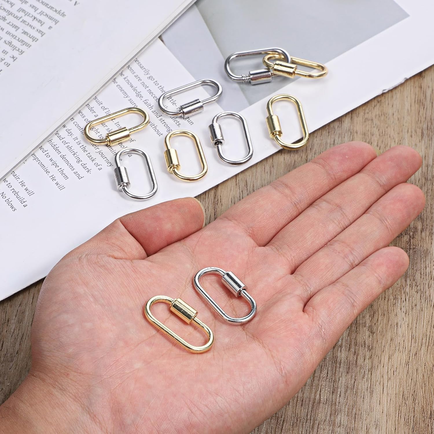 10pcs Screw Carabiner Lock Charms, Small Locking Carabiners, Golden Necklace Lock Clip, Locks Key Carabiner Clasp, Hook, Quick Link for Jewelry Making - Image 7