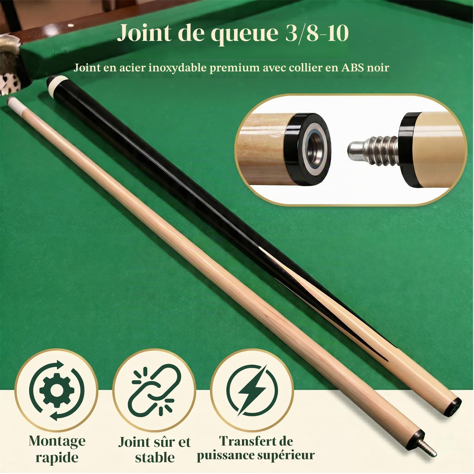 Queues de billard en bois de 91,4 cm/122,9 cm/147,7 cm - Bâtons de billard en bois dur - Pointes adhésives de 13 mm - Queues de billard