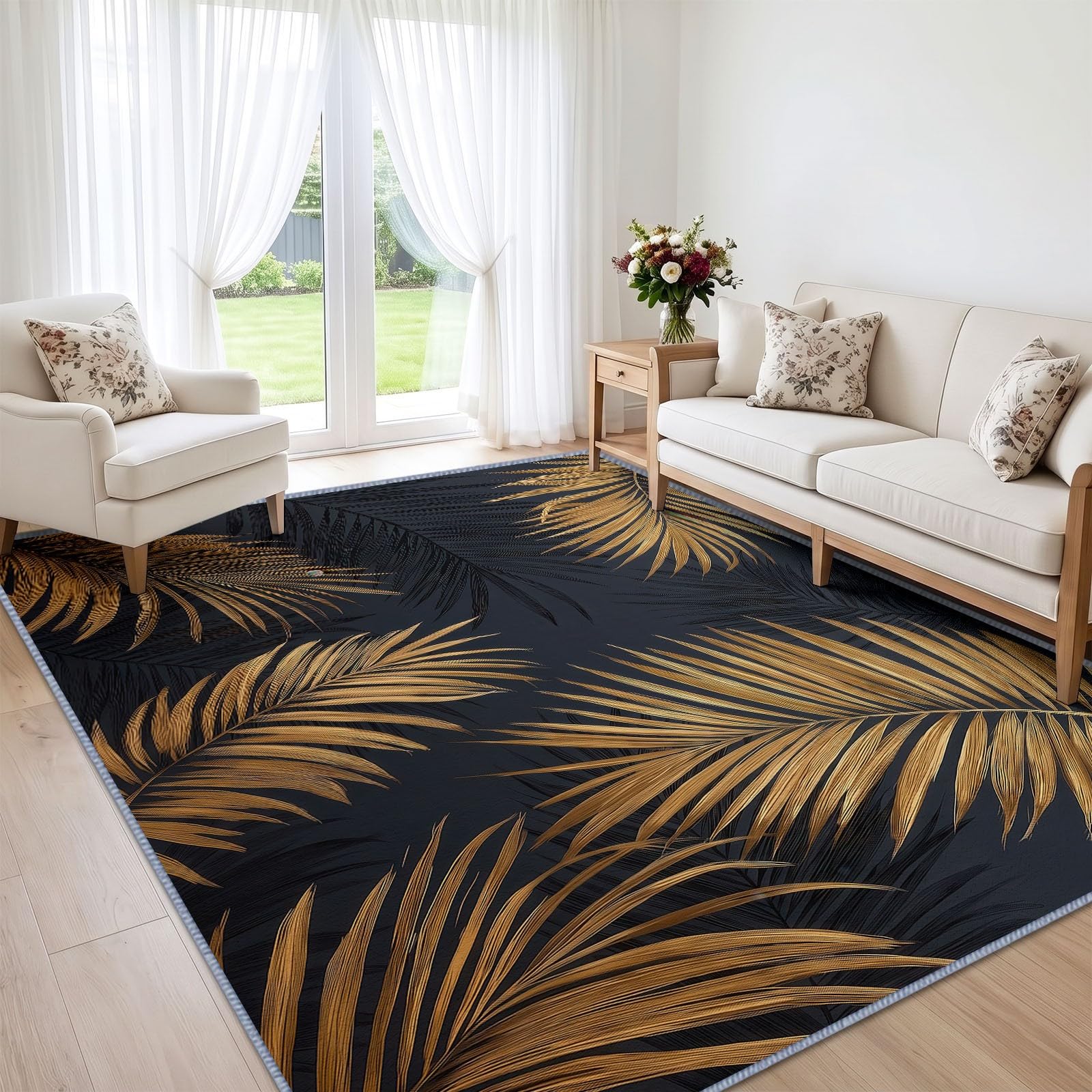 Generisch Tappeto per soggiorno, 120 x 177 cm, moderno, tropicale, decorativo, lavabile, morbido, a pelo corto, antiscivolo, per soggiorno, camera da letto, sala da pranzo, ufficio