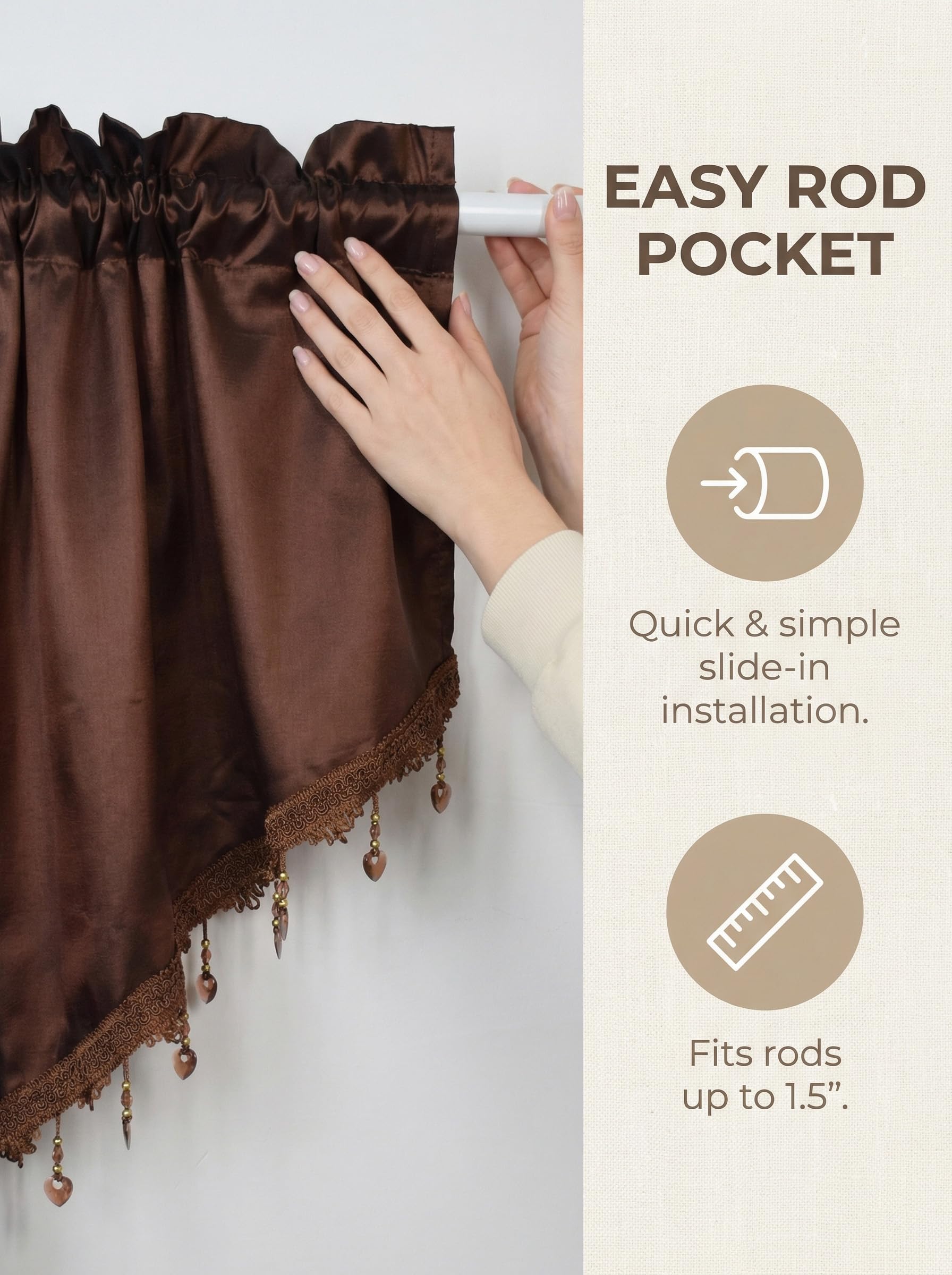 Molaxhome Swag Curtain Scalloped Curtain Valance Drape Sheer Lace Panel 1pc, Cloth Coffee, W 51.2" x L 23.6" (1 Panels) - Image 6
