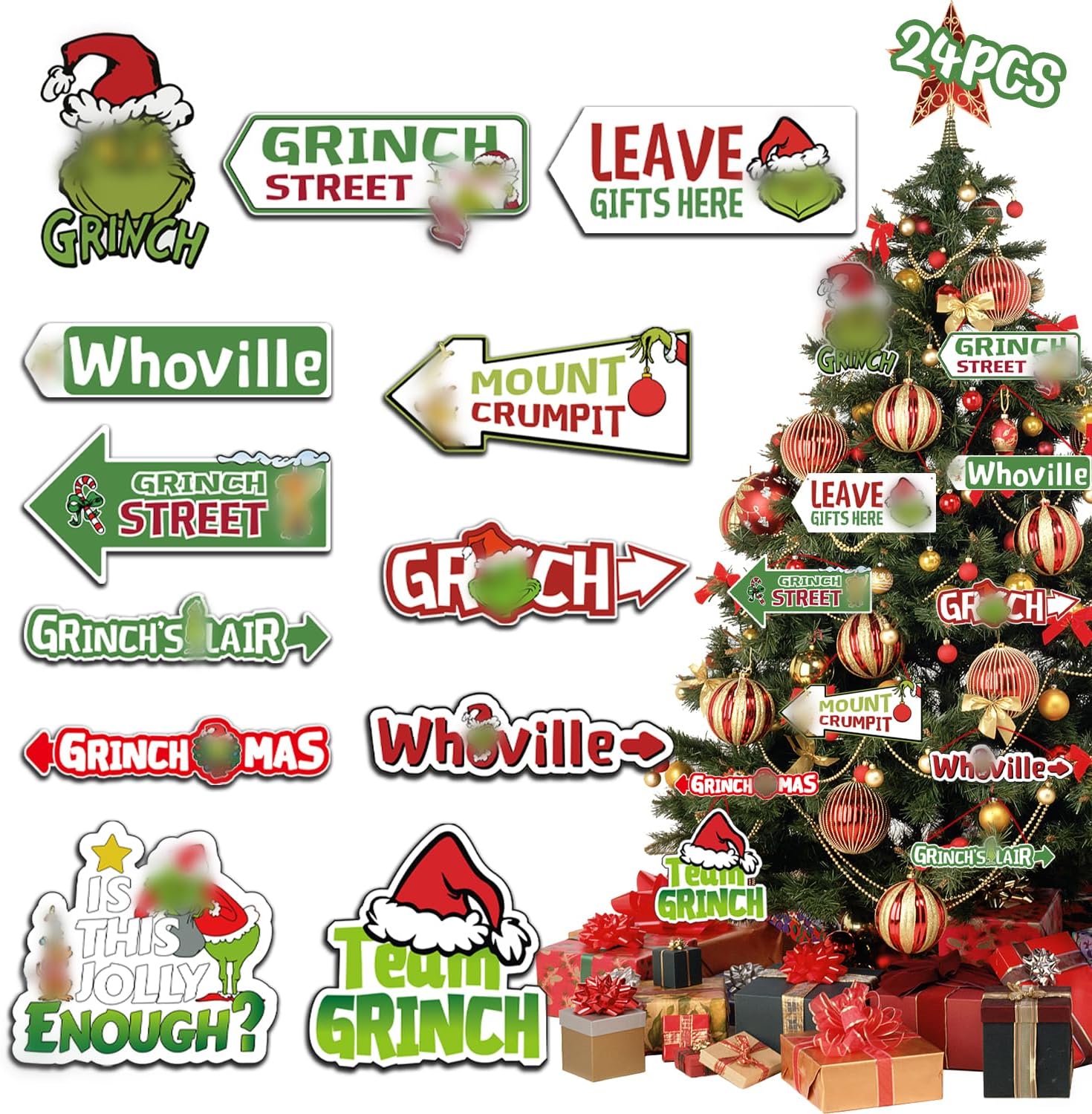 Christmas Tree Decorations 18Pcs Funny Green