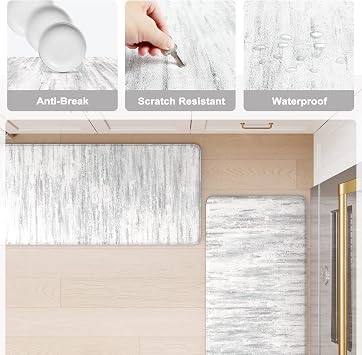 KIMODE Anti Fatigue Kitchen Mats for Floor, Abstract Farmhouse Kitchen Rugs, Cushioned Kitchen Floor Mats, Comfort Standing Mat for Sink, Laundry, Office, Desk Multi-Grey 17x47+17x29