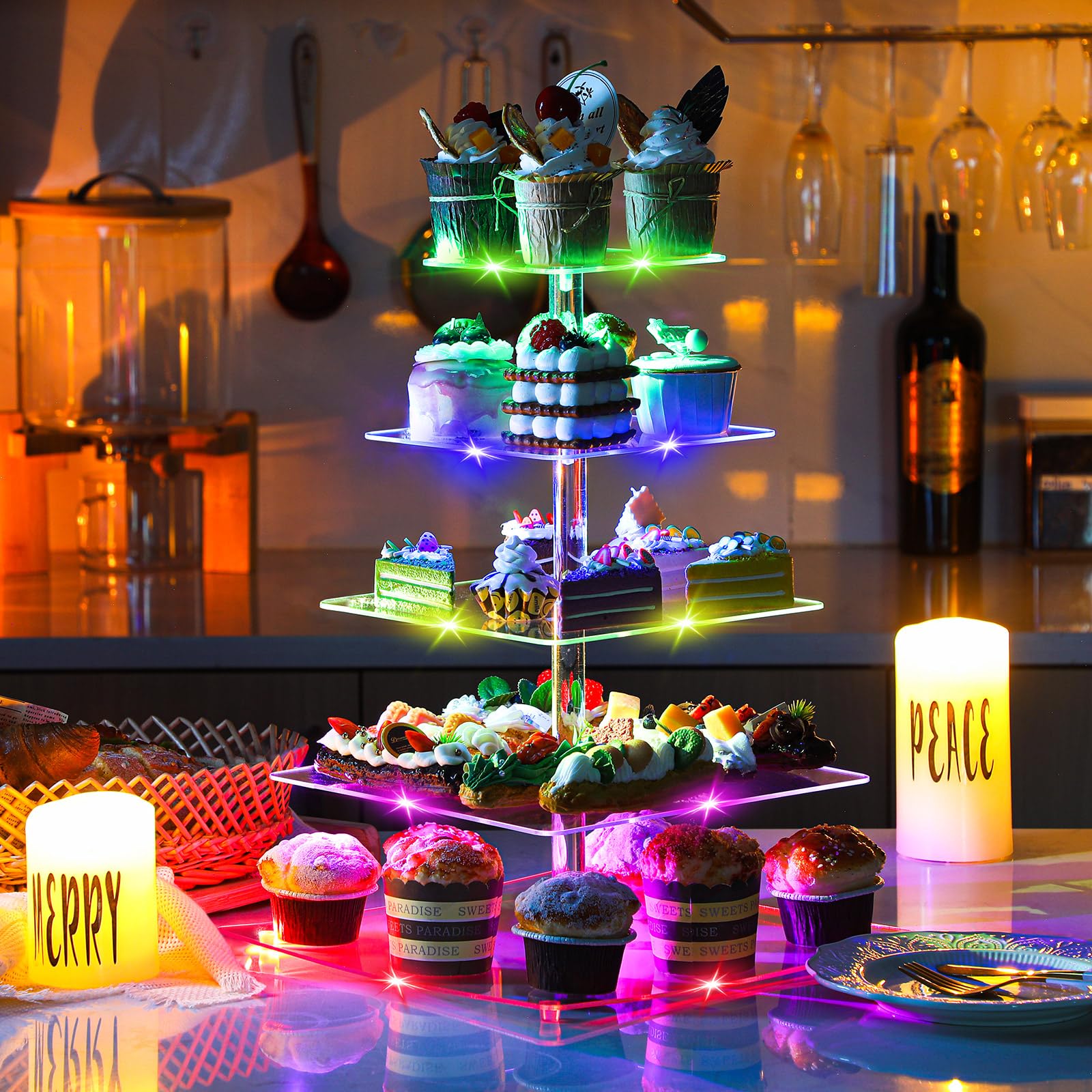 【値下げ交渉歓迎！】ライトアップできるアクリル飾り棚　落下防止ストッパー付き 値下げ交渉歓迎！】ライトアップできるアクリル飾り棚 落下防止