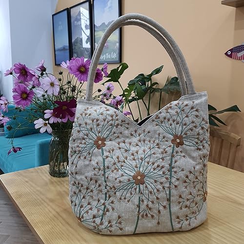 Miniatura 4 de HCRAFT Embroidered Handbags for Women, Large Beads Flower Shoulder Tote Bag with Zipper Fabric Hobo Bags, Mother's Day Bag