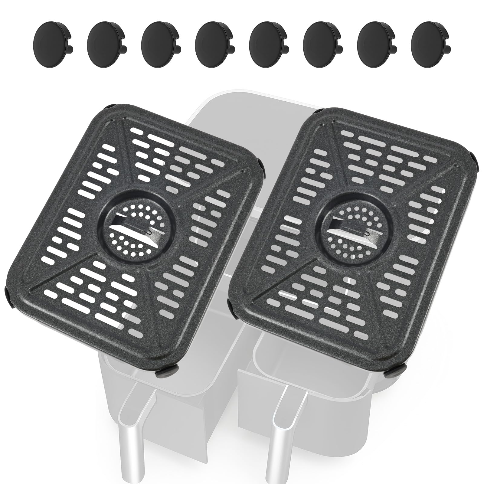 GWCYMYD 2 PCS Air Fryer Replacement Grill Pans, Dual Zone Crisper Plate | Non-Stick Coating, Aluminium Alloy, Eight Silicone Bumpers, Dishwasher Safe, AF400UK DZ401 Compatible, Cooking Accessory