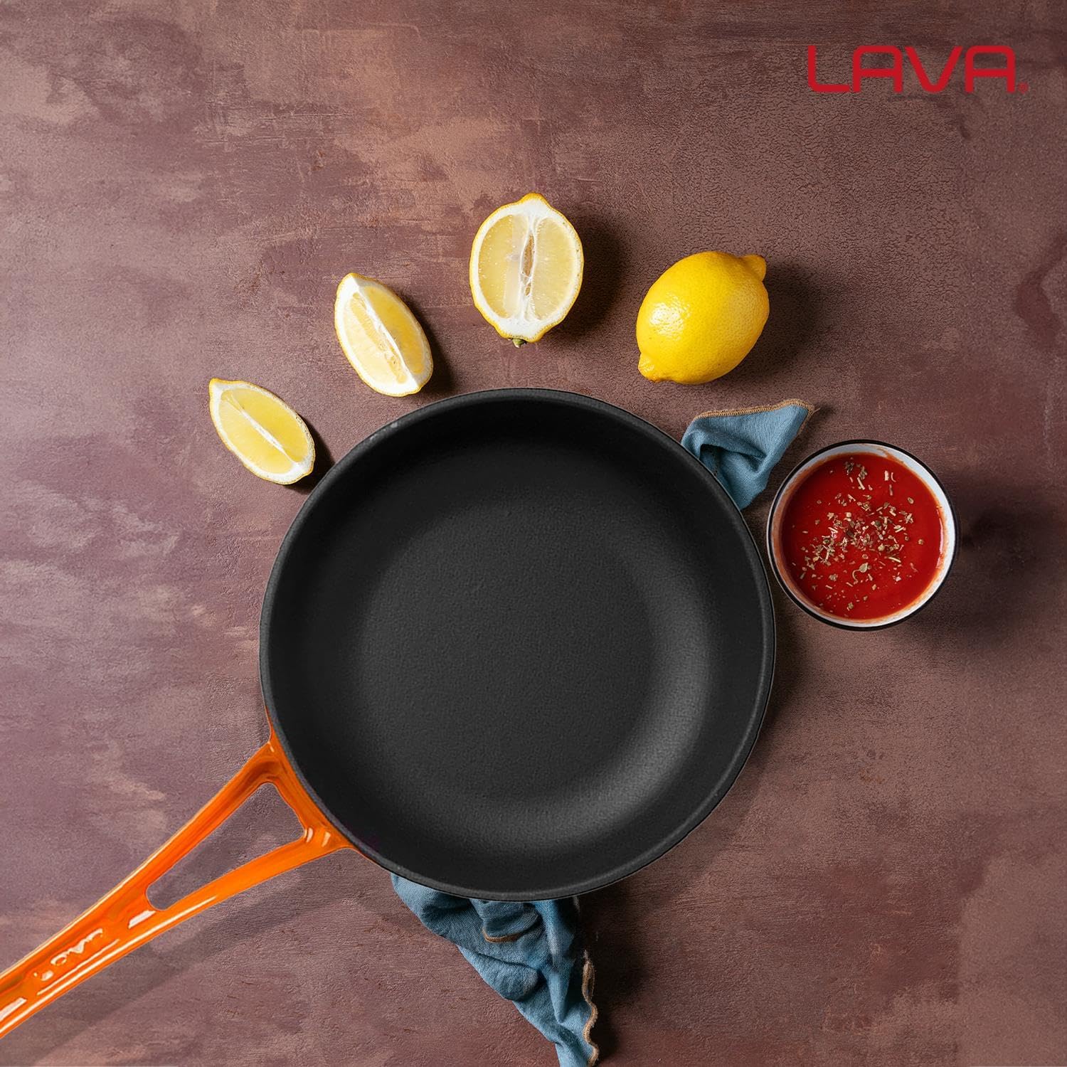 LAVA Cast Metal Frying Pan with Metal Handle, 24 cm, Orange