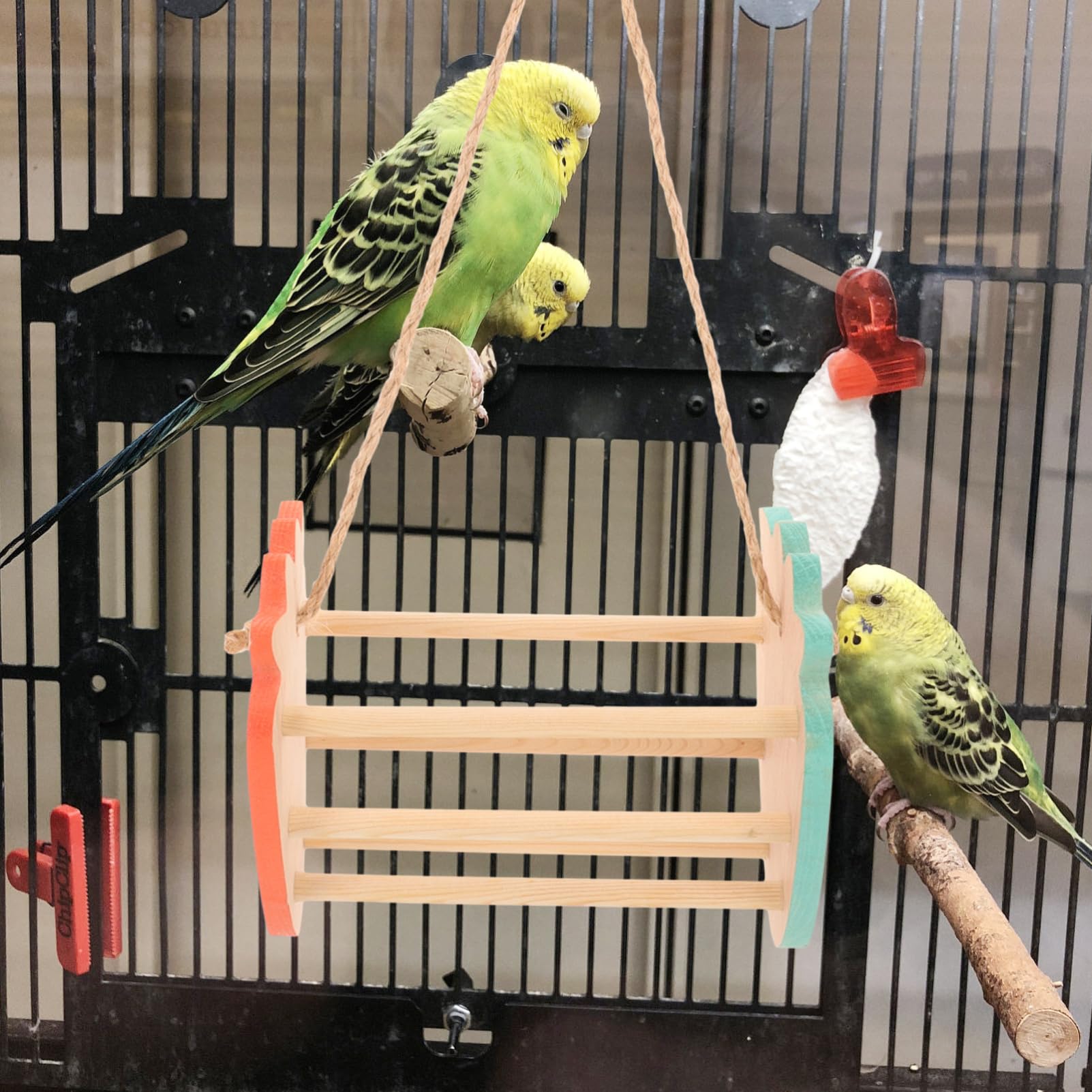 BESPORTBLE 3pezzi Giocattolo Per Uccelli Legno Con Altalena Per Pappagalli Posatoio Appeso Per Cockatiel e Parrocchetti Giocattolo Da Masticare e Decorativo Design Chic e Pratico Per
