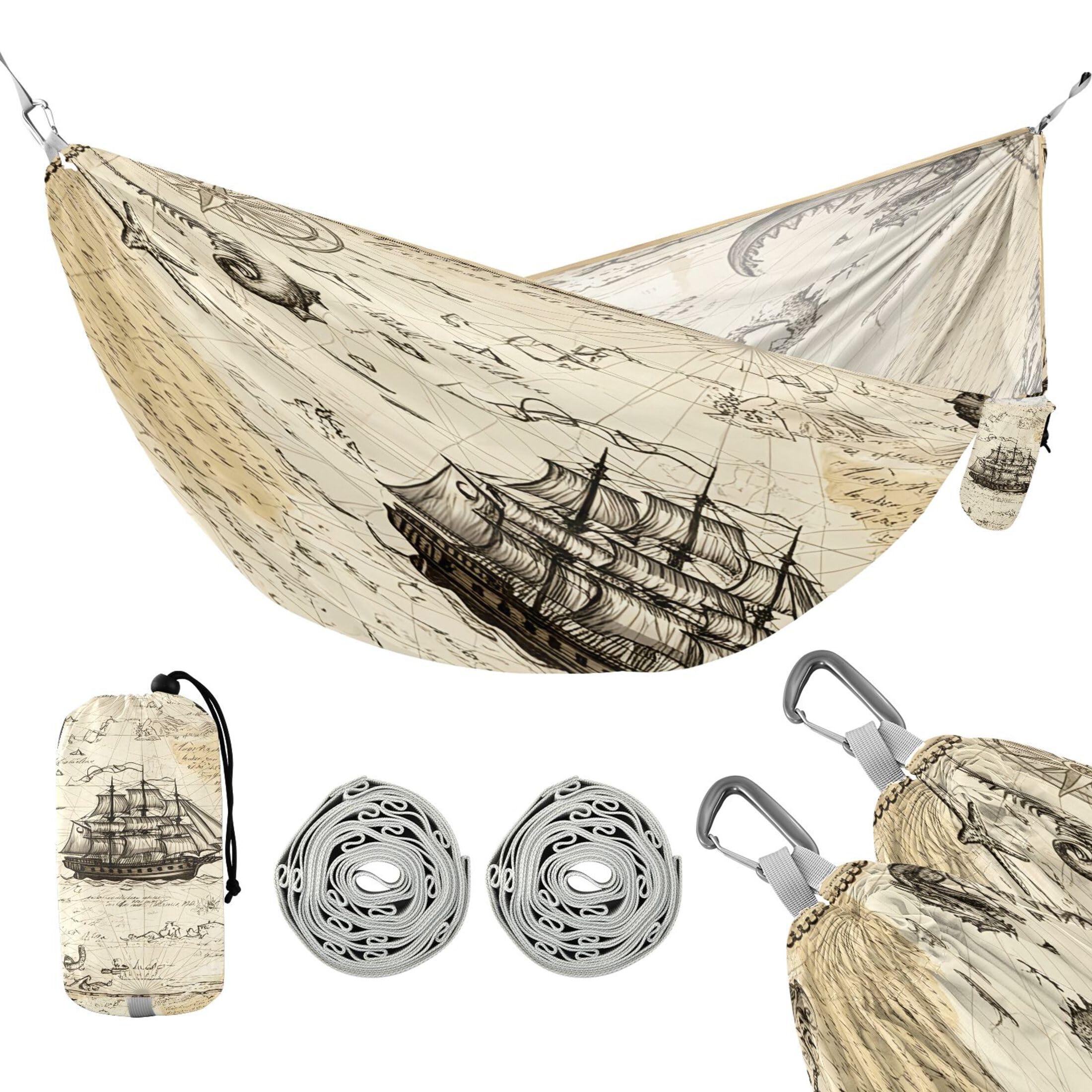 Takiito Vintage Nautica Map Hammock 330 lb Capacity Travel Camping Hammock with Tree Straps, Portable Lightweight for Outdoor Beach Backpacking Backyard Patio