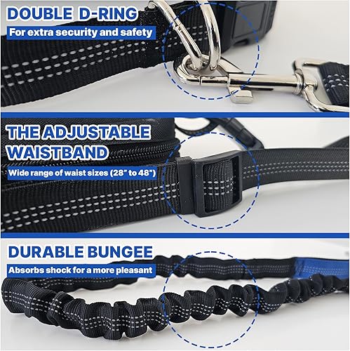 Miniatura 3 de Correa para perro manos libres con cinturón y bolsa grande con cremallera, correa de cintura para pasear perros, correr y senderismo, costuras