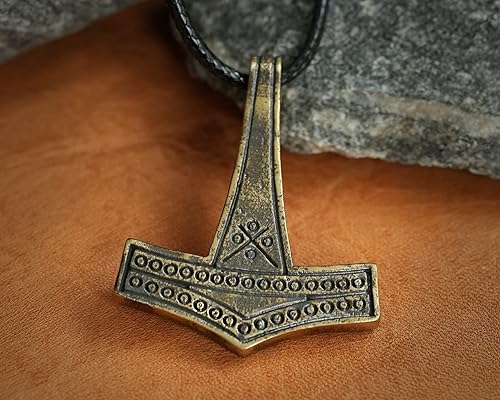 Miniatura 12 de Viking Thors Hammer Necklace Pendant - Vegvisir Aegishjalmur Helm of Awe Raven Huginn Muninn Pendant Necklace Amulet Talisman - Thor Necklace - Bear