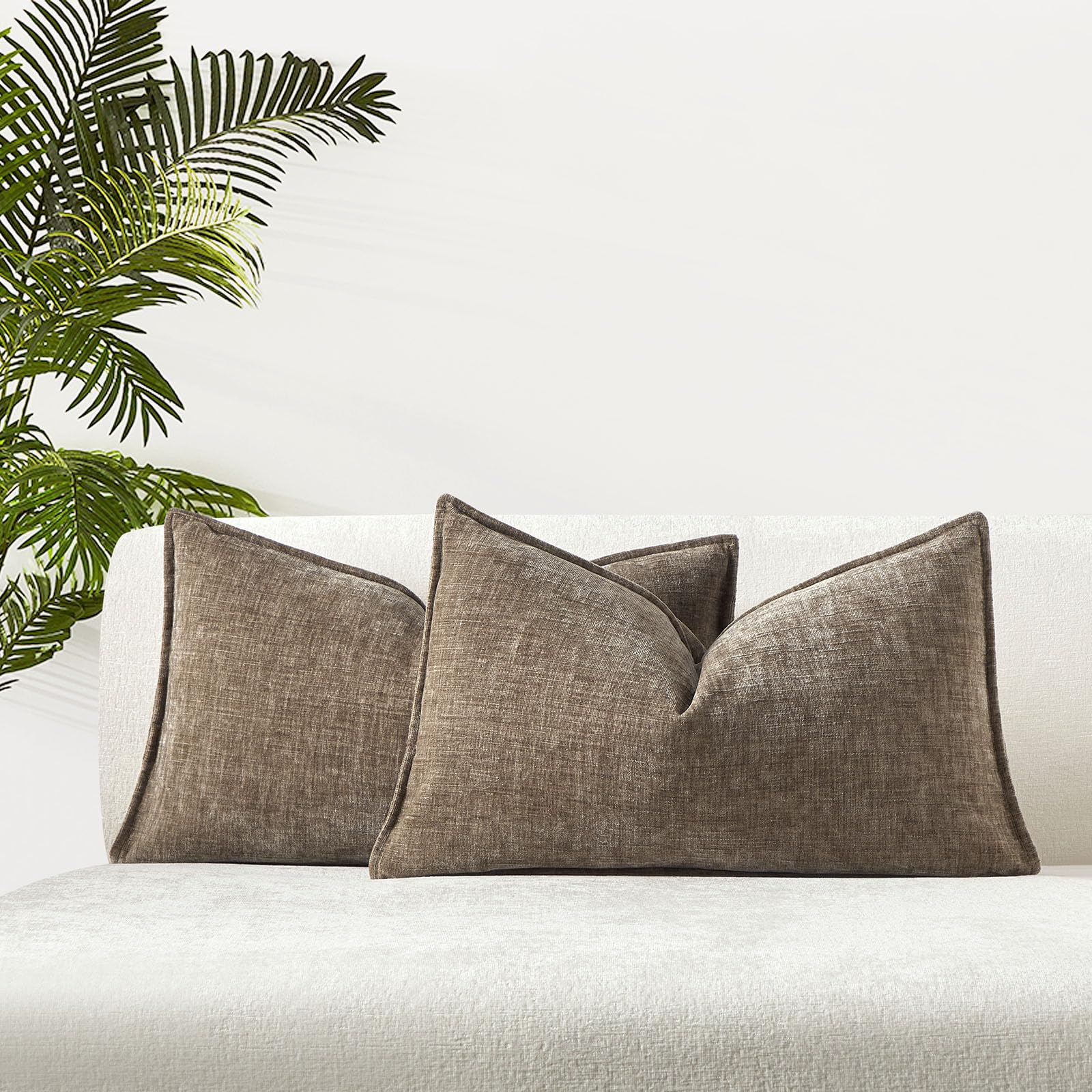 JUSPURBET Set of 2 Stone Chenille Lumbar Throw Pillow Covers 16x24 Inch Soft Textured Decorative Cushion Cases for Couch Sofa Bed Solid Home Decor Pillowcases