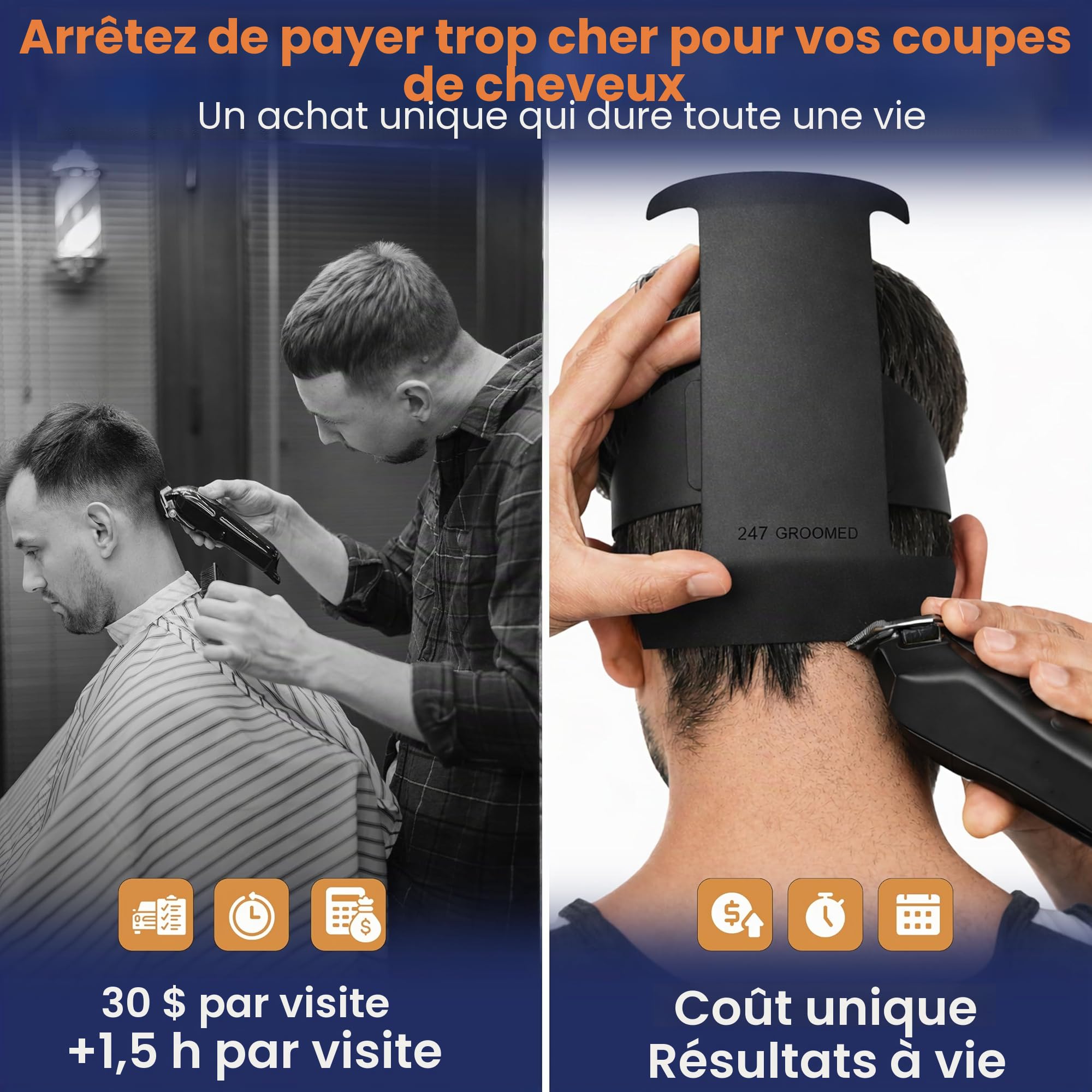 Kit de coupe de cheveux pour homme | Guide de coupe automatique 2 pièces pour homme : modèle de rasage et guide de décoloration | Outil de décoloration des cheveux à taille réglable et modèle de