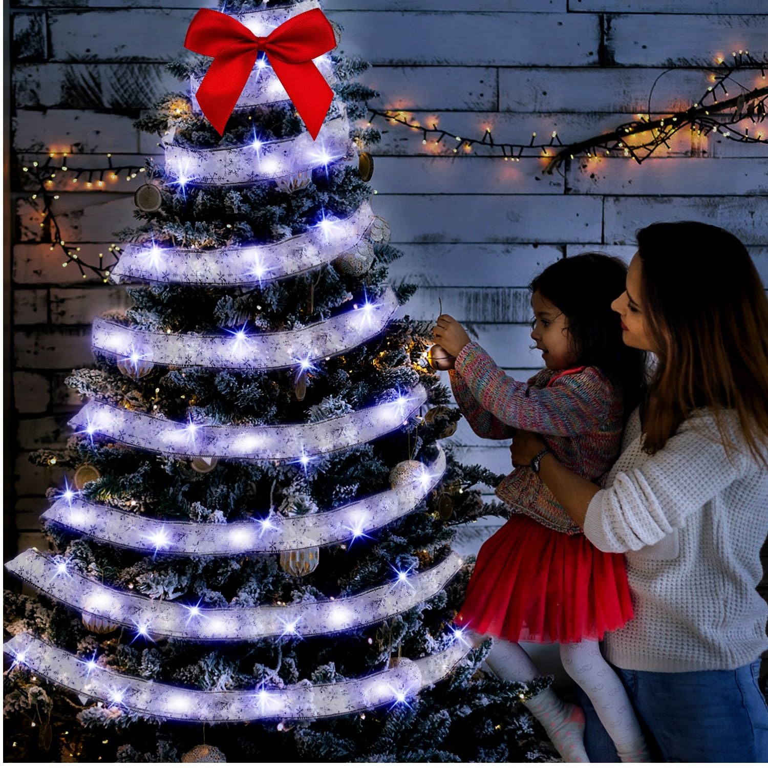 クリスマス リボン ライト クリスマスツリー デコレーション　クリスマス Amazon.co.jp: Vanjehou クリスマスツリーリボン シルバーリボン