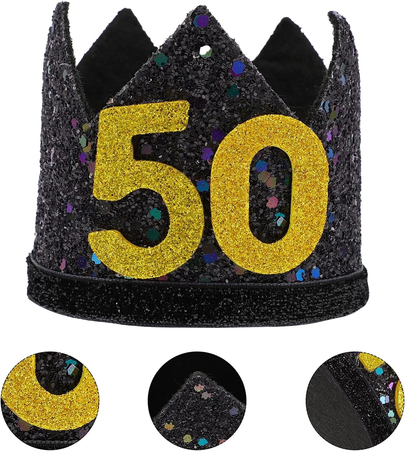 Amosfun 50th Birthday Crown Hats Glitter Birthday Party Headband Happy Birthday Party Hats Decoration Photo Props for Kids And Adults - Image 5