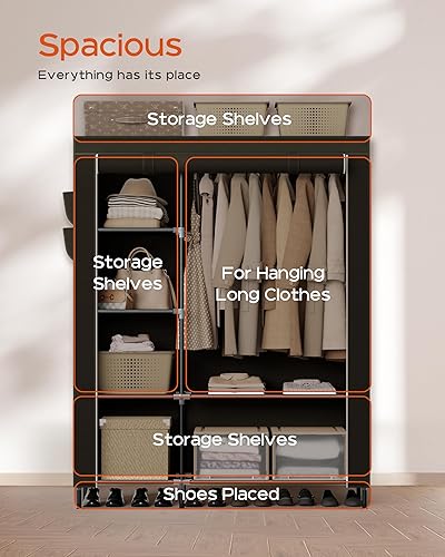 Miniatura 5 de Armario portátil, armario de gran capacidad de 48 pulgadas, organizador de almacenamiento de ropa con estantes y barra para colgar, fácil de montar,