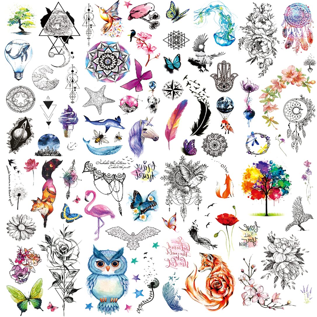 Amazon.com : Oottati 8 Sheets Hand Temporary Tattoos - 50+ Mix Animal Owl  Flamingo Tree Fox Unicorn Feather Jelly Fish Butterfly Starfish for Women  and Children : Beauty & Personal Care