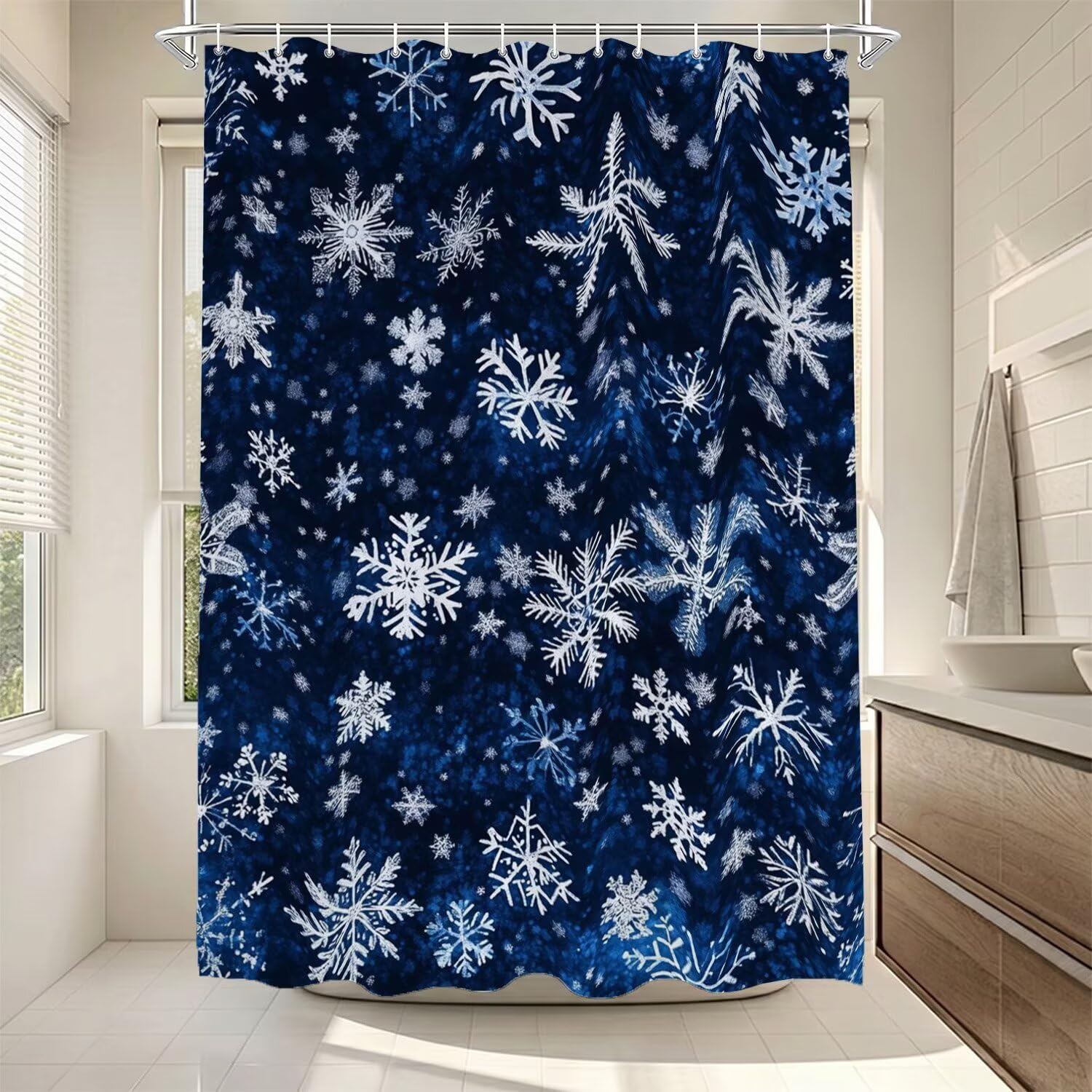 Rideau de douche flocon de neige en tissu polyester imperméable lavable