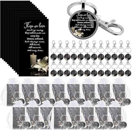 Junkin Recuerdos fúnebres para invitados, incluyendo llavero recordar, tarjetas de oración, bolsas de organza para celebración conmemorativa de la