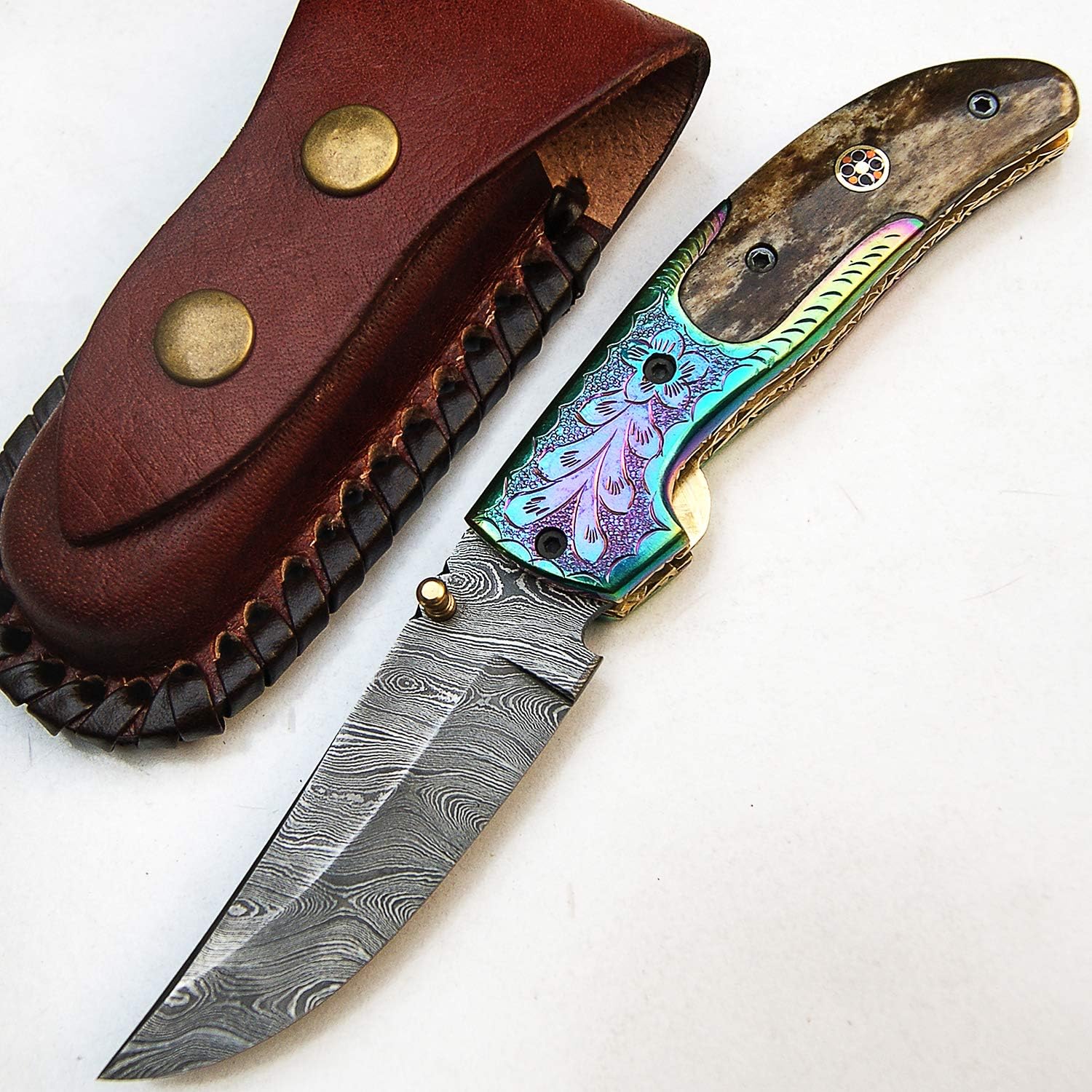 PAL 2000 HUNTING KNIVES FHK-9495 Handmade Damascus Folding Pocket Knife With Sheath