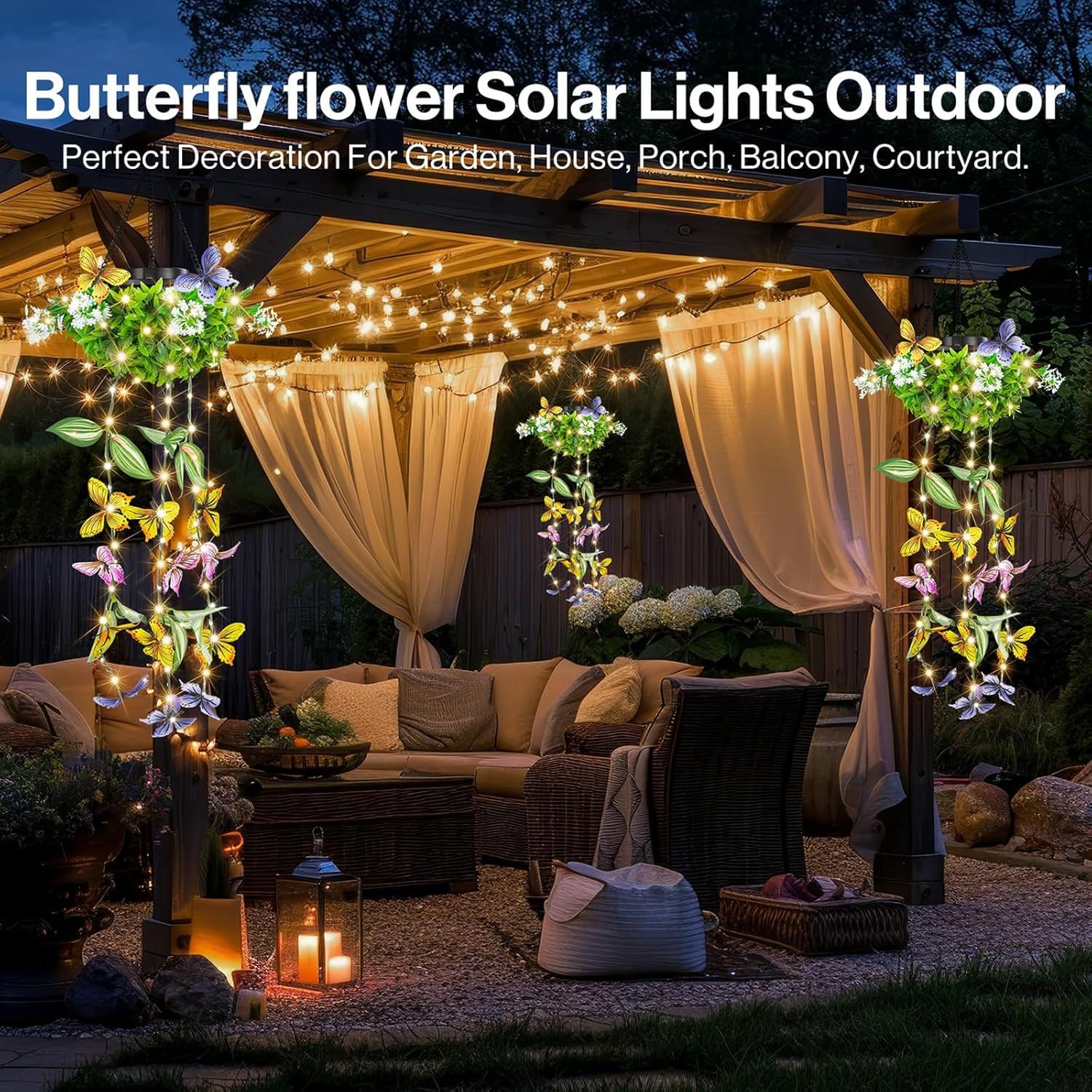 Solarlampen für Außen Hängend Bunt, 2 Stück Hängepflanze Künstlich mit LED Wasserfest Solarleuchten Schmetterling Windspiel Künstliche Pflanzen Wie Echt für Garten Baum Terrasse Deck Hinterhöfe