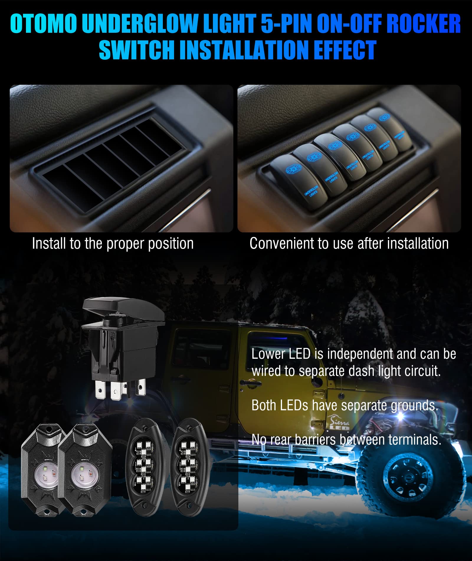 XJMOTO 7Pin Winch In Out Momentary Rocker Toggle Switch Blue Backlit 20A 12V Compatible With ATV - Foto 7