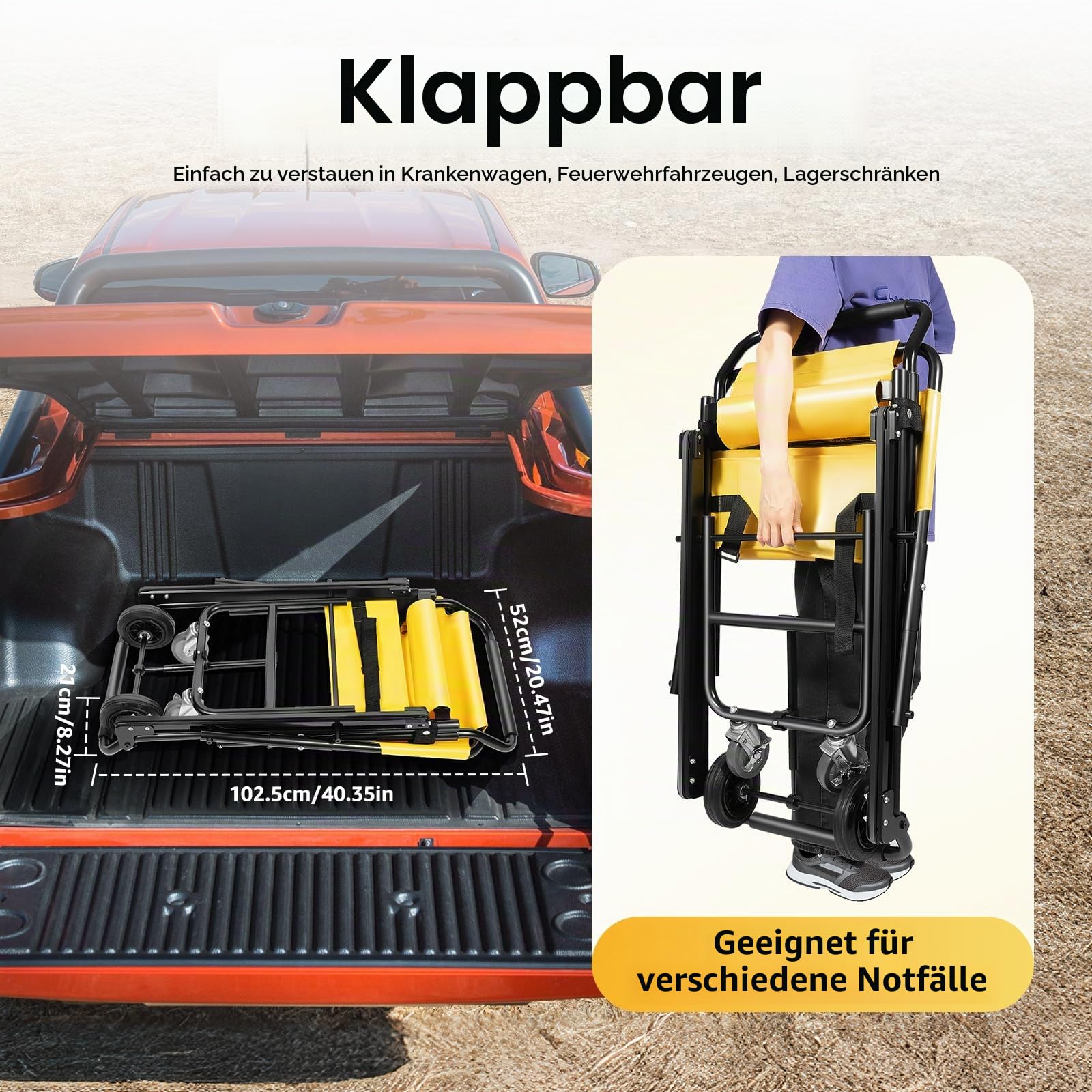 Klappbarer Treppensteiger Rollstuhl, Tragbarer Treppenlift Aluminiumlegierung, Verstellbarer Evakuierungs-Treppenstuhl, Faltbare Transport Rollstuhl für Den Täglichen Transfer