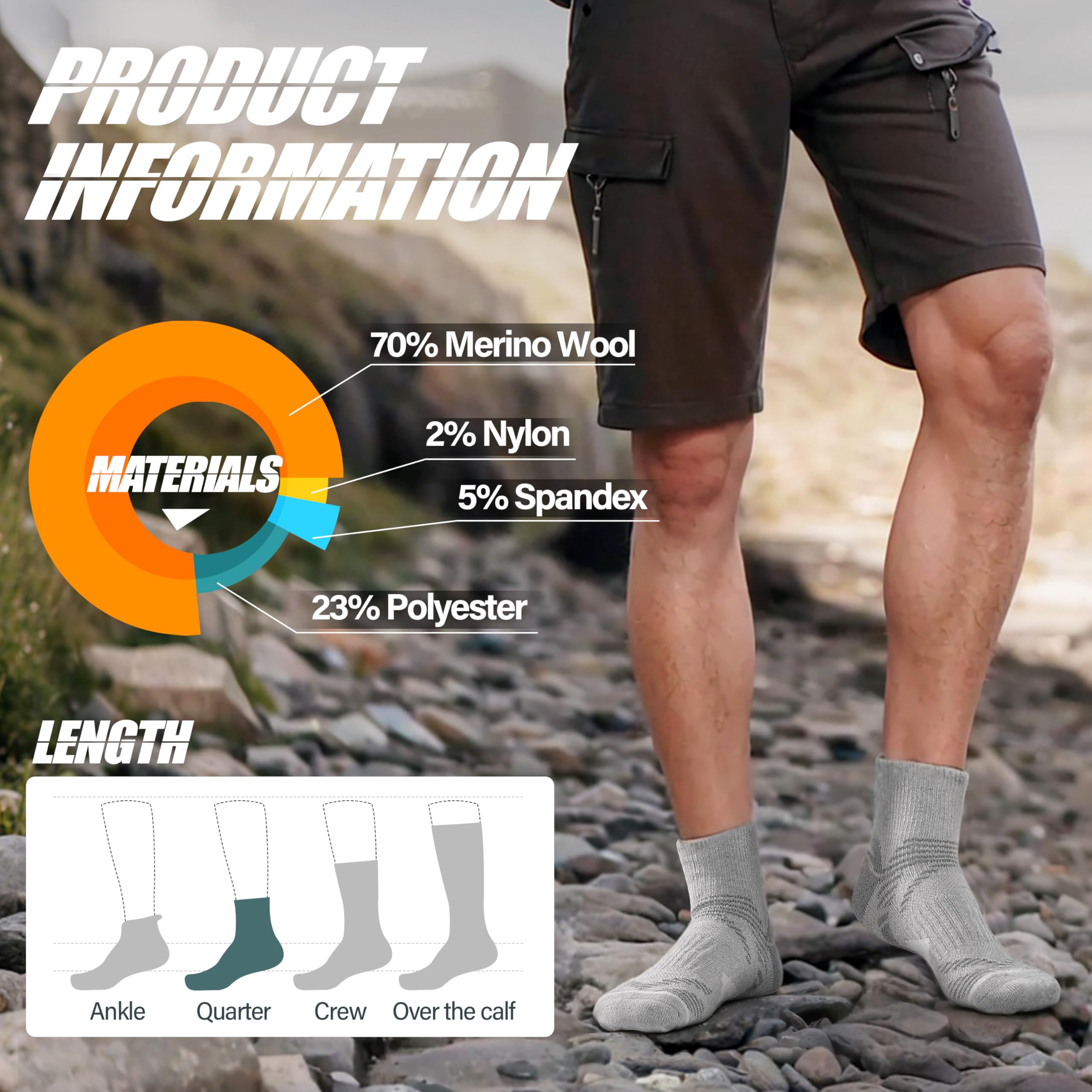 ANTSANG 6 Paires de Chaussettes de Cheville en Laine Mérinos pour Course Randonnée Marche Travail Thermique Chaudes Épaisses Rembourrées Chaussettes au Quart pour Femmes et Hommes