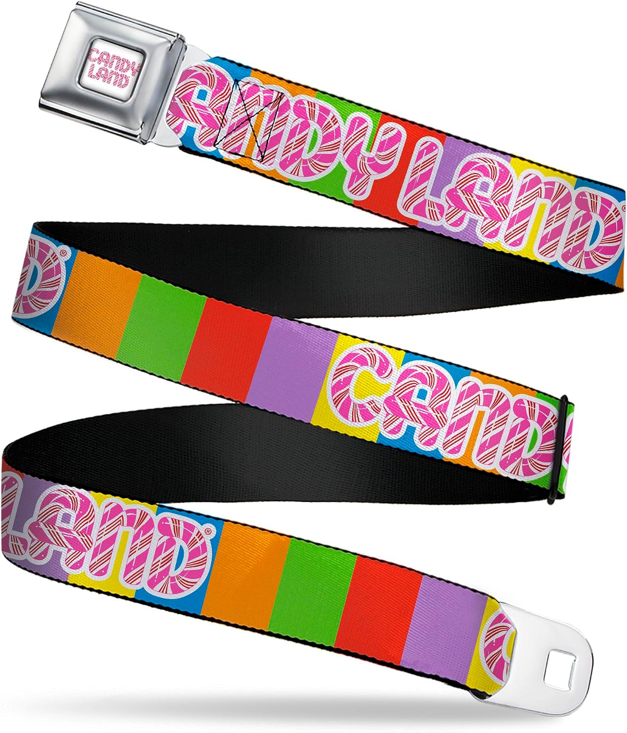 Hasbro Belt, Seatbelt Buckle Belt, Candy Land Game Logo Color Blocks Multi Color, Adjustable