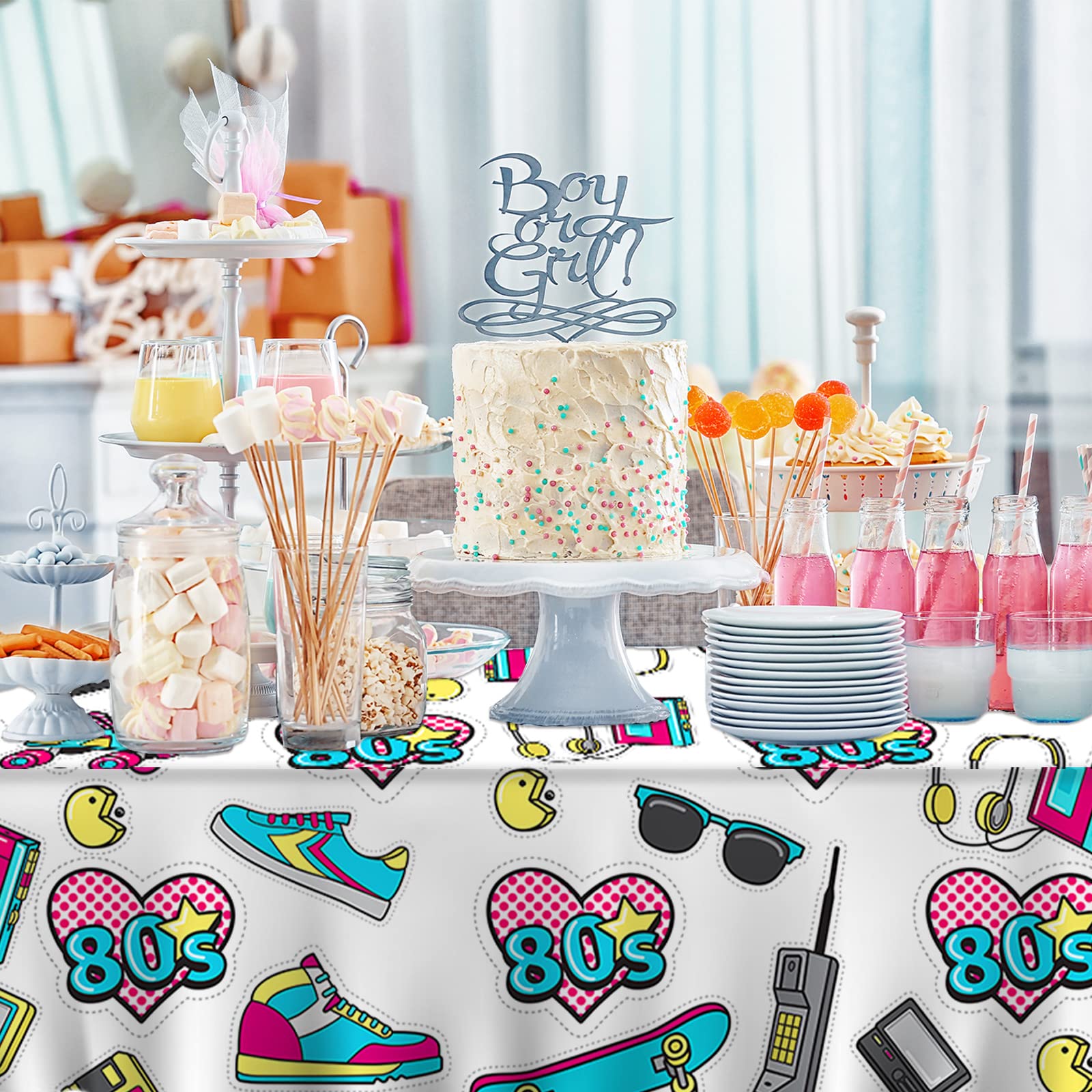 4 Pcs Back To The 80's Tablecloths - Retro Radio & 80s Party Table Covers For 80th Birthday Decor