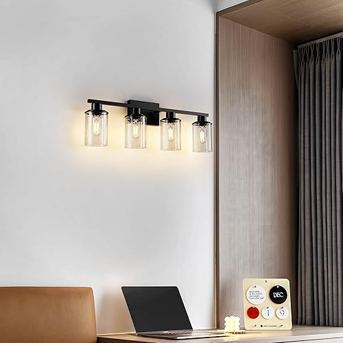 Miniatura 8 de Lámparas de tocador de baño negras sobre espejo 4 luces vanidad accesorios de iluminación lámpara de pared