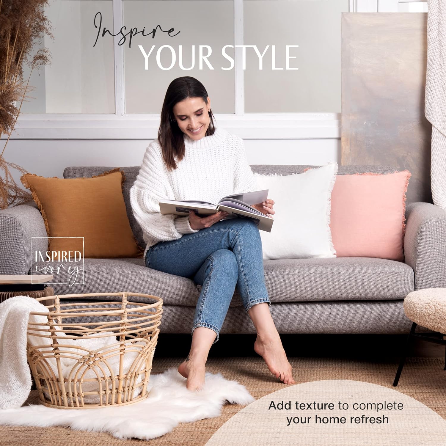 INSPIRED IVORY Linen Pillow Cover 18x18 Inch - Rustic Decorative Mustard Yellow Throw Pillow Cover with Fringe - Farmhouse Accent Pillow Cushion Cover for Sofa, Couch, Bed Decor, Single Sham, 45x45cm Mustard Color 18" x 18"