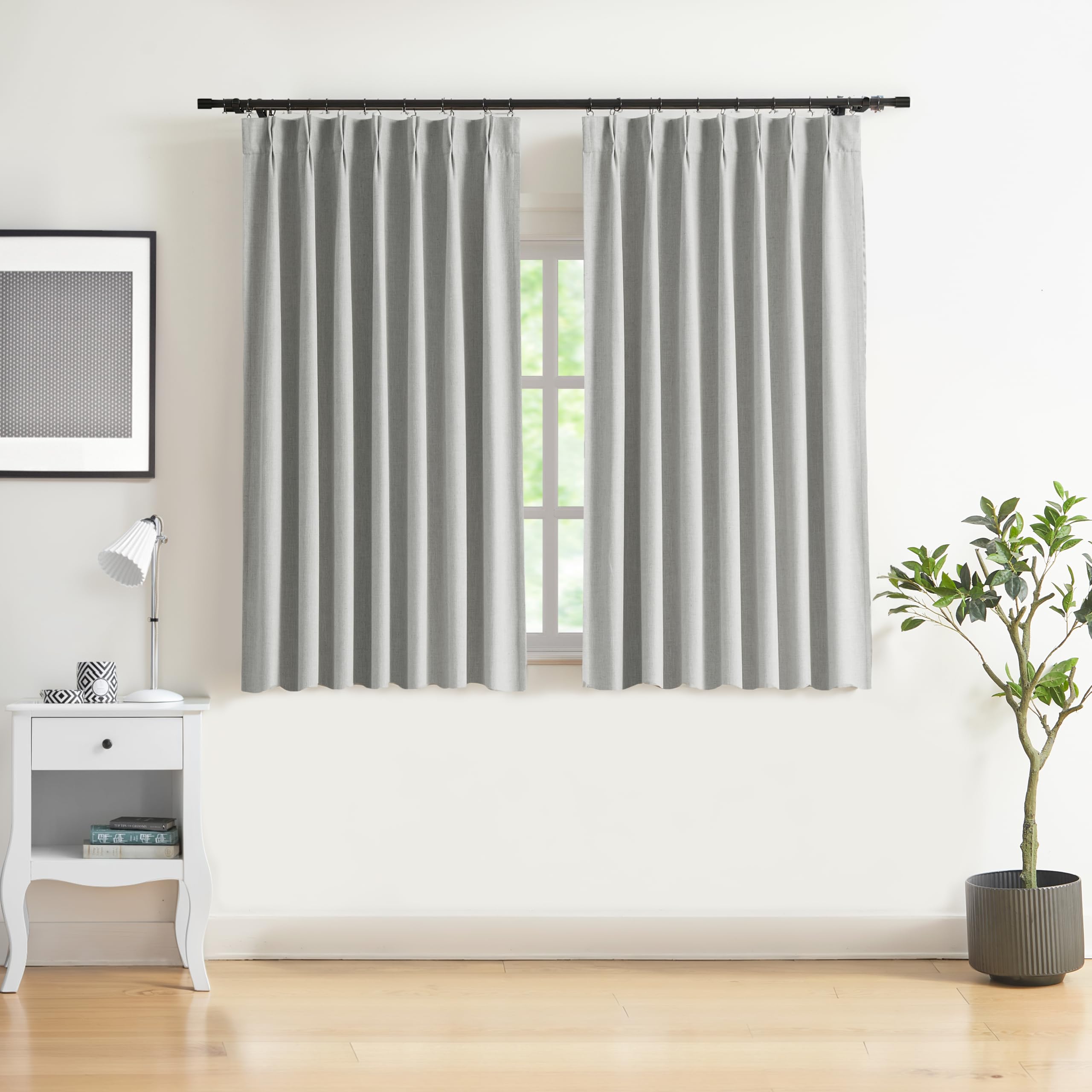 WEST LAKE 72 Inch Pinch Pleated Blackout Curtain Panels for Bedroom Living Room,Light Grey Linen Blended Room Darkening Drapes,Modern Window Treatment,Back Tabs Hooks,40" Wx72 L(Pack of 2)