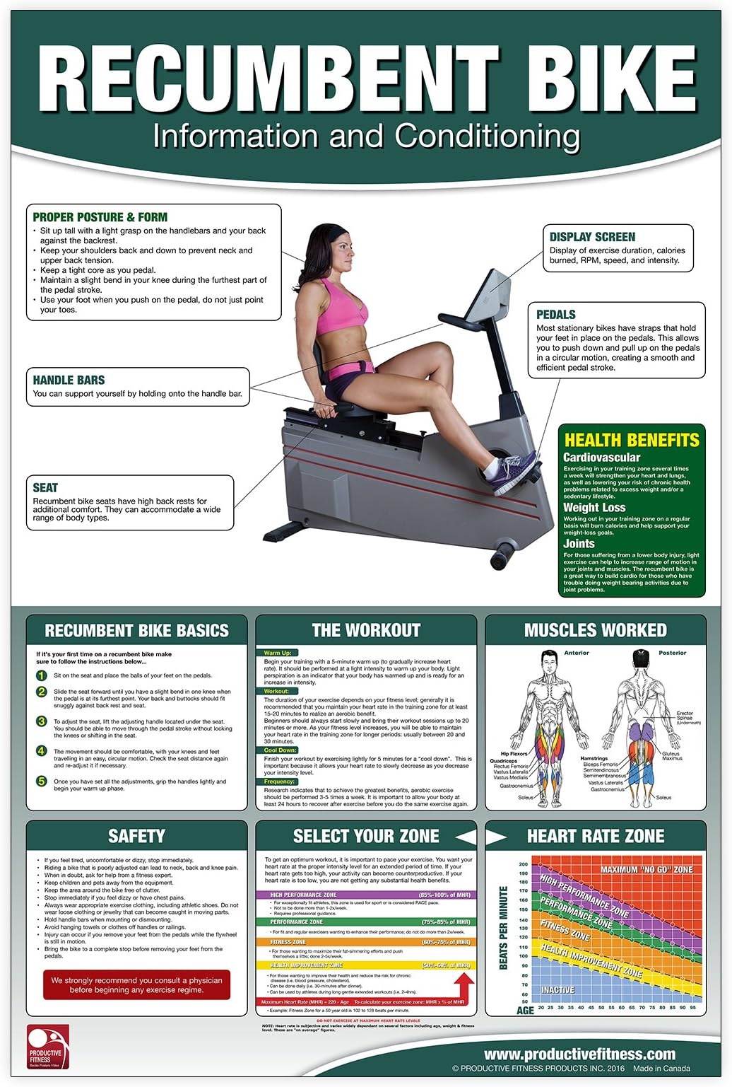 Recumbent Bike Poster/Chart; Recumbent Bike Poster - Exercise Bike - Stationary Cycle - Laid Back Bike Poster - Stationary Bike Chart - Workout Poster - Cardio Cachine Poster - Cardio Bike Poster
