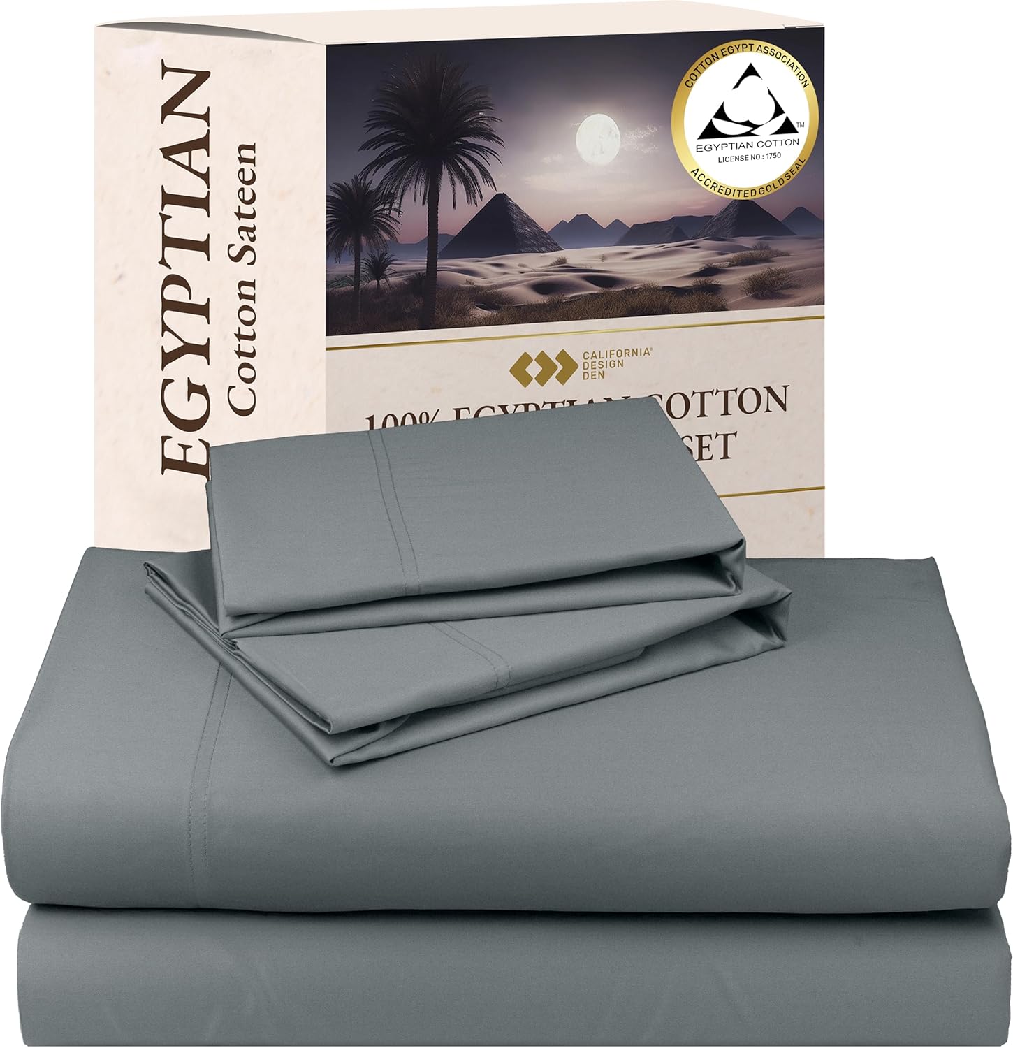 California Design Den Certified Luxury 100% Egyptian Cotton Sheets - Queen Sheets Set with Deep Pockets, Sateen Weave, Cool and Durable Luxury Bedding Set - Grey
