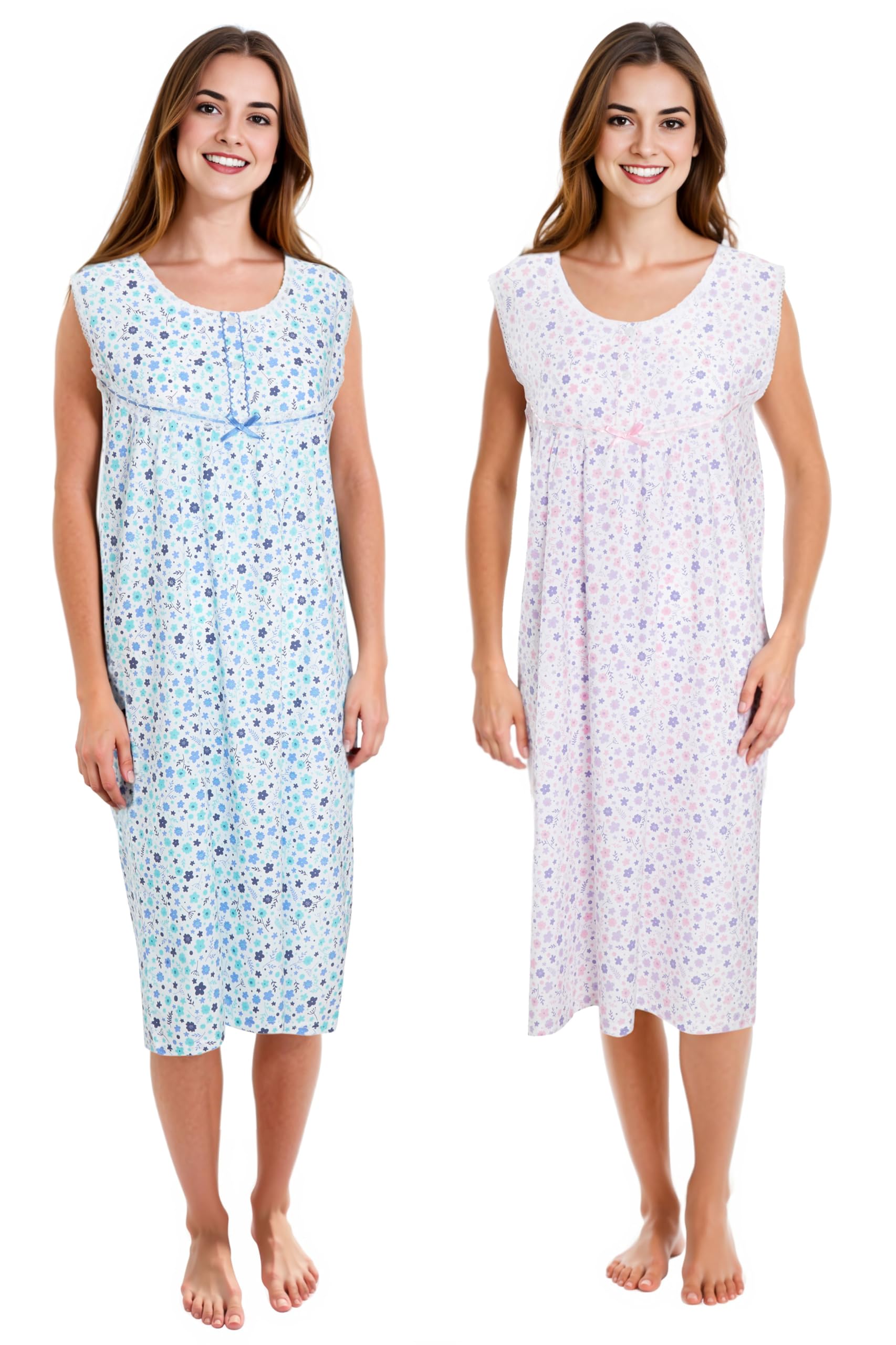 Insignia Women's Purple & Blue Pack Of 2 Sleevless Poly Cotton Woven Nightshirts Nighties (, 22-24)