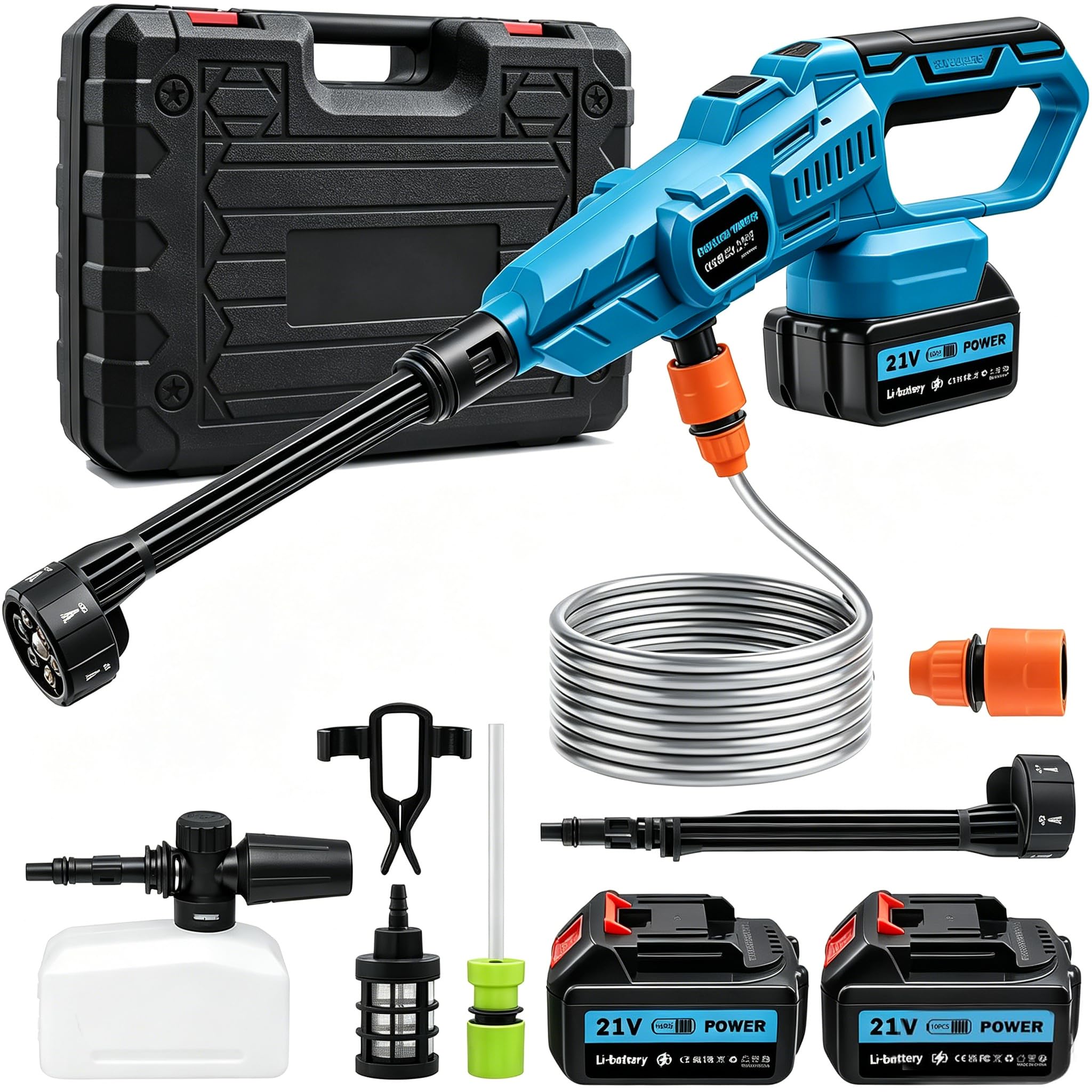 Lightasea Cordless Pressure Washer, 6 in 1 Cordless Power Washer with 3.0 Ah Battery, 5m Hose,120 Bar/2000 PSI Portable Jet Wash,Car Washer with Hose Connector and Foam Pot