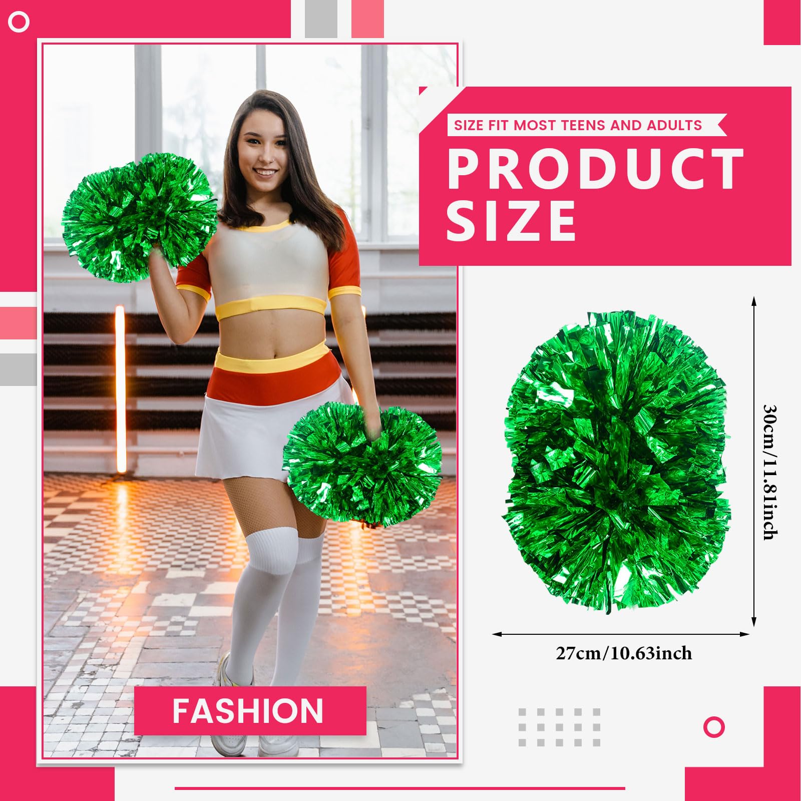 Pompony Cheer 26 szt. z uchwytem, ręczne pompony drużynowe cheerleaderek do drużyny sportowej, gier duchowych, na imprezę taneczną dla dorosłych (zielone)
