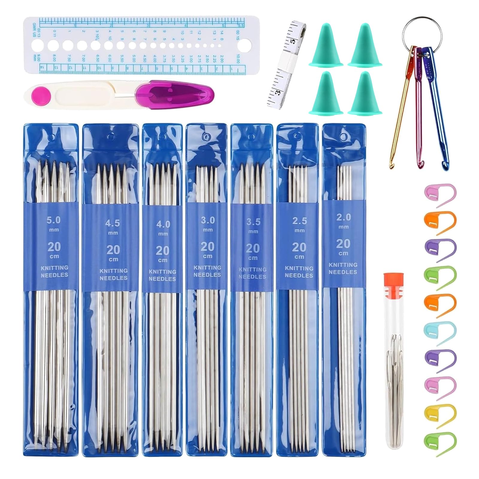 Knitting Needle Set, Stainless Steel Double Pointed Knitting Needle with Knitting Accessories