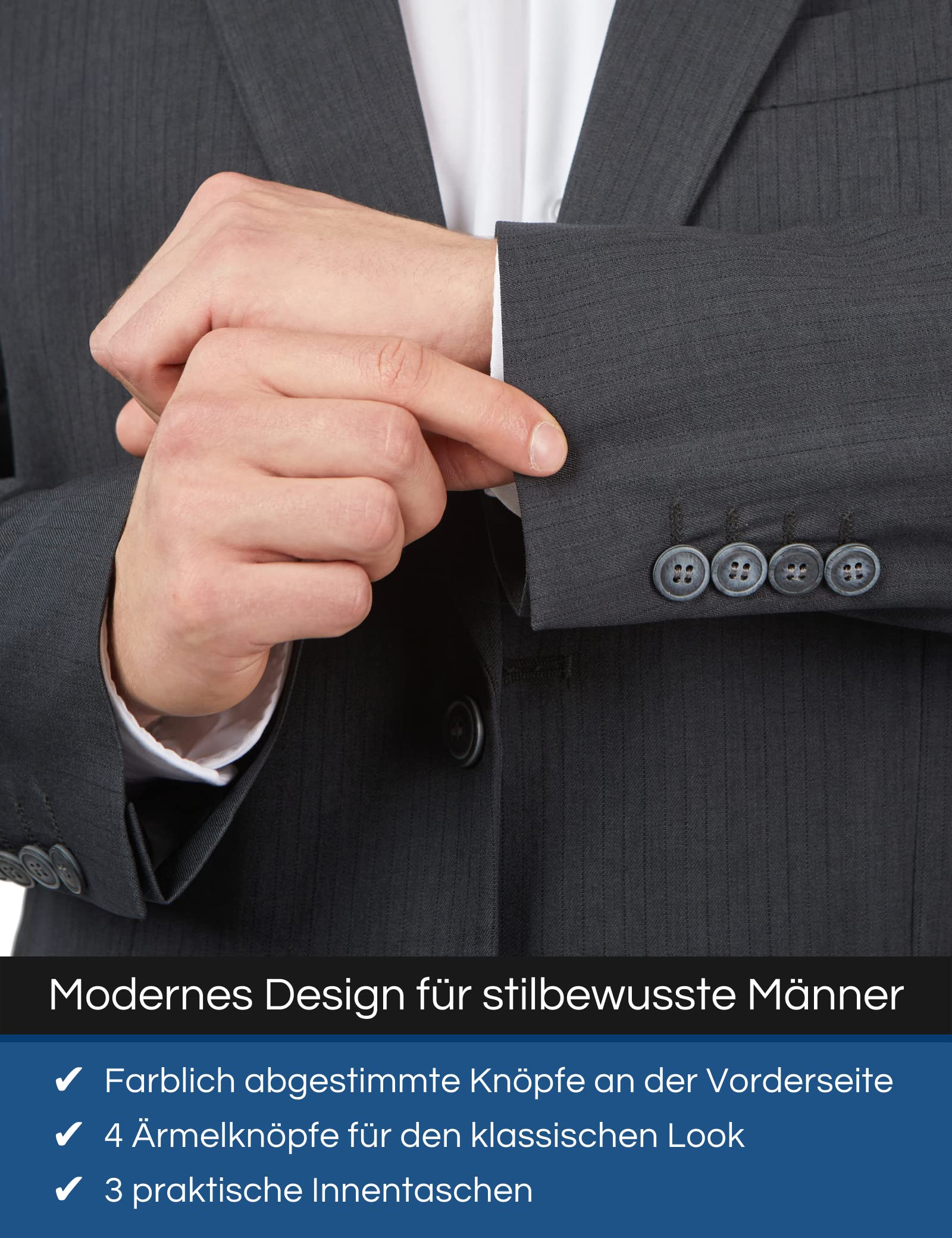 Mill&Tailor Herren Anzug in Dunkelgrau mit Streifen I Modern & sportlich I Sakko & Anzughose I 2-teiliger Anzug für Männer I Übergrößen gerechte Passform I Jackett & Hose für Herren