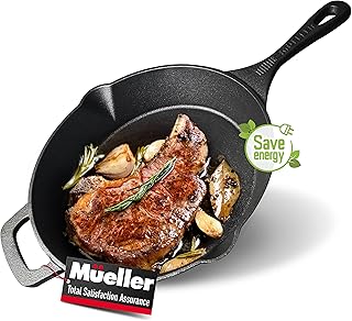 Mueller Pre-Seasoned Heavy-Duty Healthy Cast Iron Skillet 10-inch, Cast Iron Pan, Dual Handles & Dual Pouring Lips, Safe a...