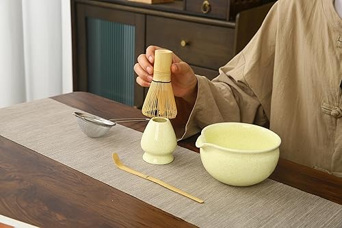 Miniatura 6 de Juego tradicional de ceremonia de té matcha, kit de 5 piezas con batidor de bambú, cuenco de cerámica, soporte, cuchara y colador, verde claro