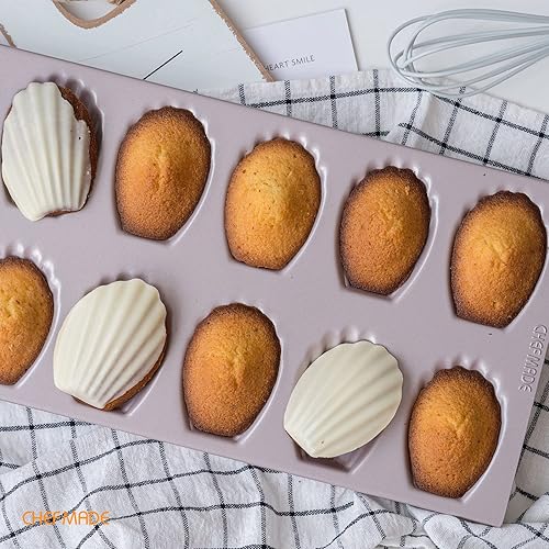 Miniatura 7 de CHEFMADE Madeleine Molde para tartas, 12 cavidades, antiadherente, ovalada, para hornear al horno (dorado champán)