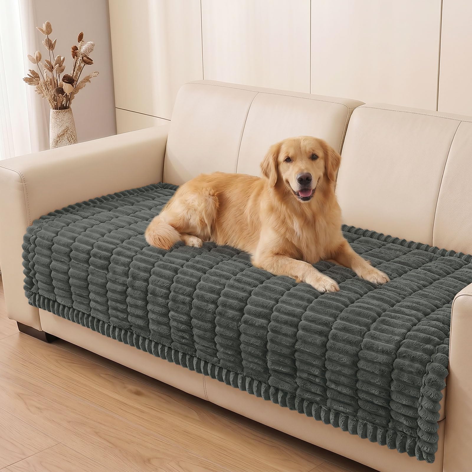 Photo 1 of Smiry Couch Cover for Dogs, Non Slip Washable Sofa Protector for Pets, Soft Furniture Cover for Pet, Stylish Sofa Covers, Cozy Protect Against Fur, Dirt & Everyday Messes (Dark Grey, 35.4" x 95")