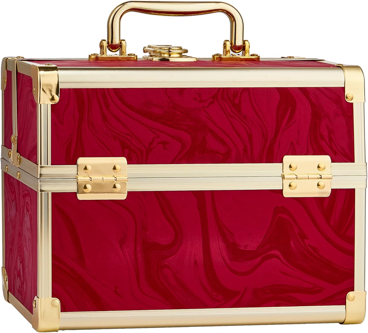 Makeup Train Case, Portable Makeup Case with Mirror, 2-Trays Cosmetic Organizer Case,Nail Polish Organizer, Travel Makeup Box, Profesional for Salon Barber, Pattern Red