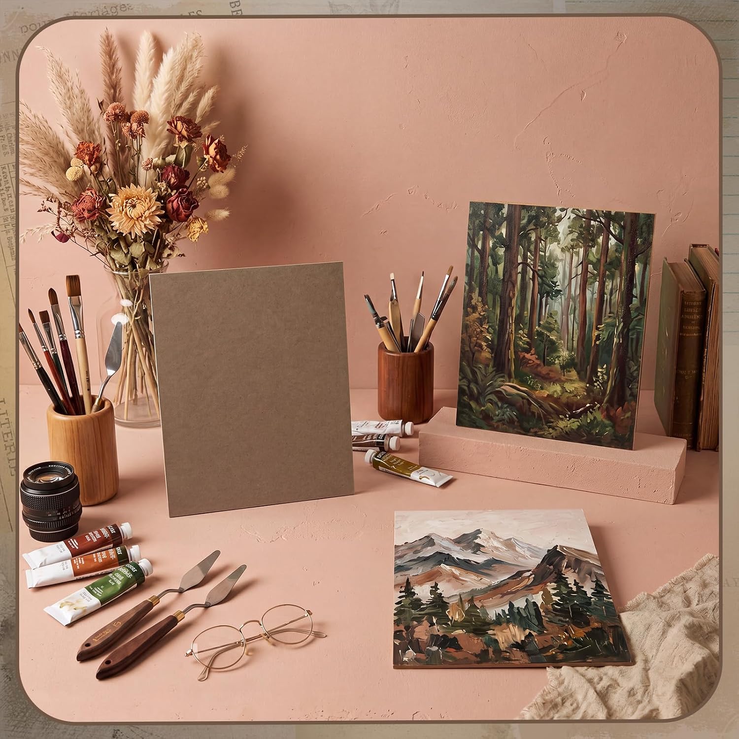 Spakon 4 Pcs Art Supply Hardboard Wood Painting Panel 11 x 14 Drawing Board