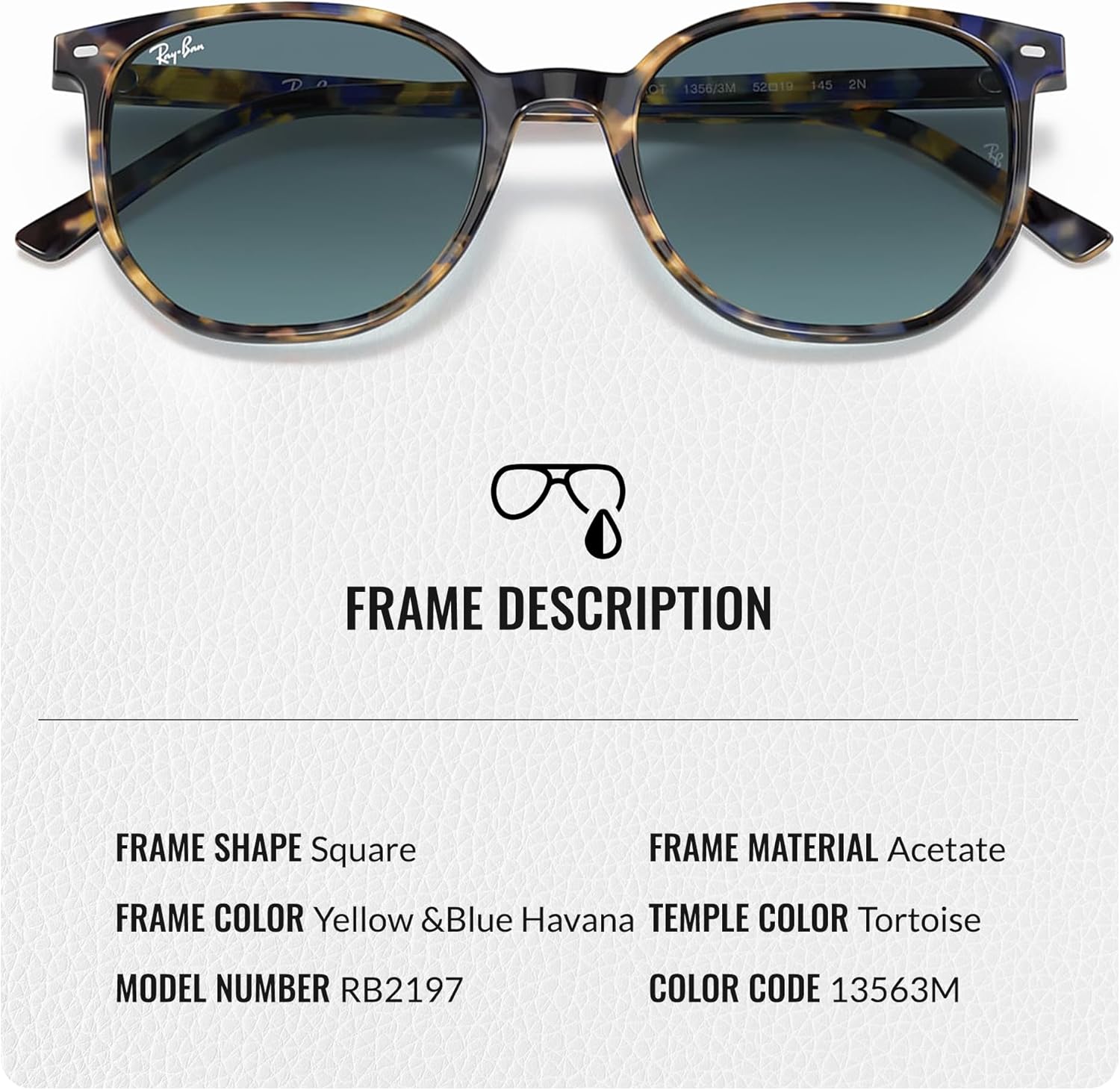 Ray-Ban RB2197 ELLIOT Square Shaped Sunglasses for Men & Women with Official RAYBAN Eyewear Kit