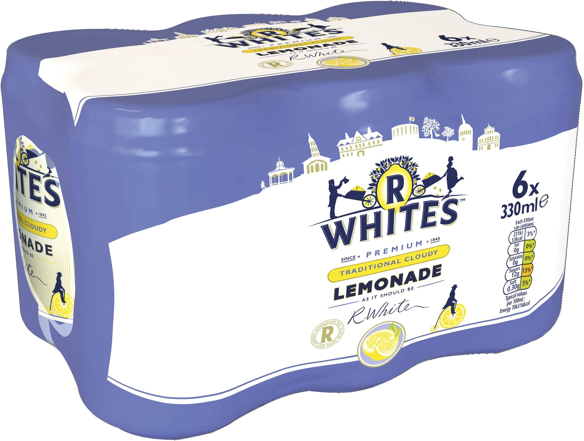 R Whites Premium Traditional Cloudy Lemonade Cans, 6x330ml