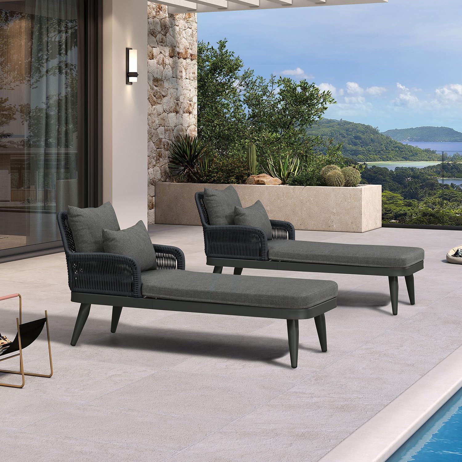 PURPLE LEAF Patio Chaise Lounge Chair with 2 Pillows Cushion Aluminum Grey