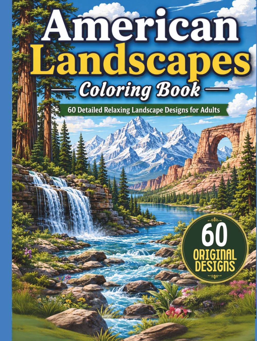 American Landscapes Coloring Book: 60 Detailed Relaxing Nature Scenes for Adults