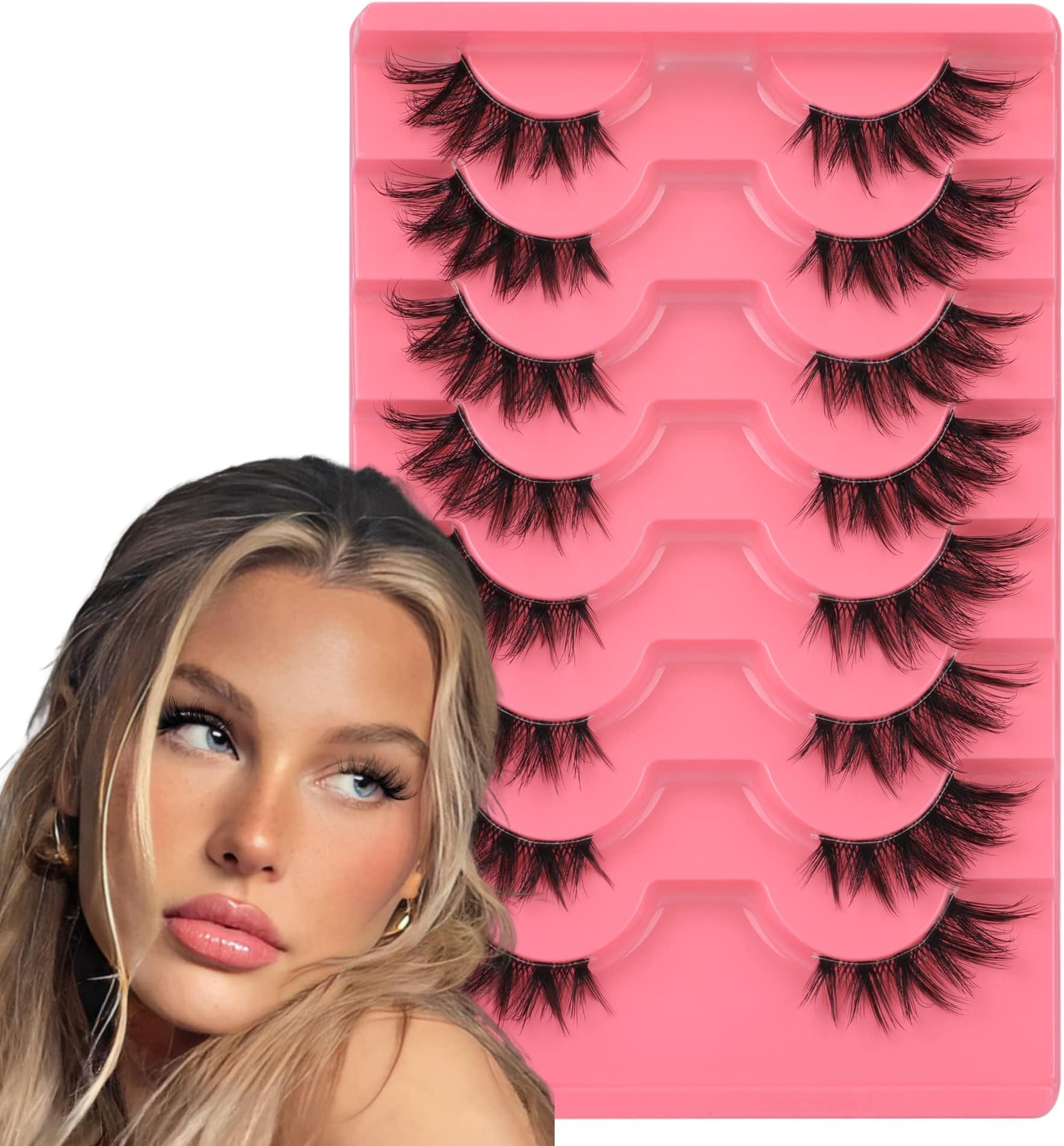 Half Lashes Natural Clear Band Eyelashes 3 4 False Lashes Wispy Fluffy Fox Style Half Eyelashes 8 Pairs Half Fake Eyelashes Pack